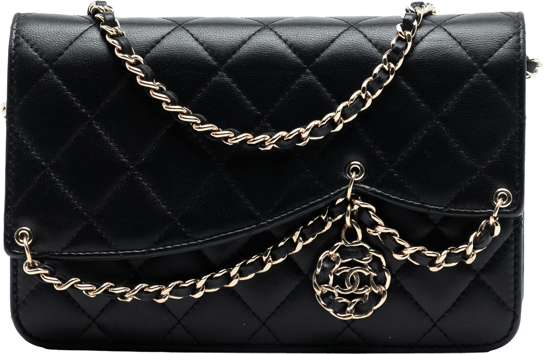 Chanel Quilted Lambskin Cc Charm Wallet On Chain, från Luxclusif, i färgen black.