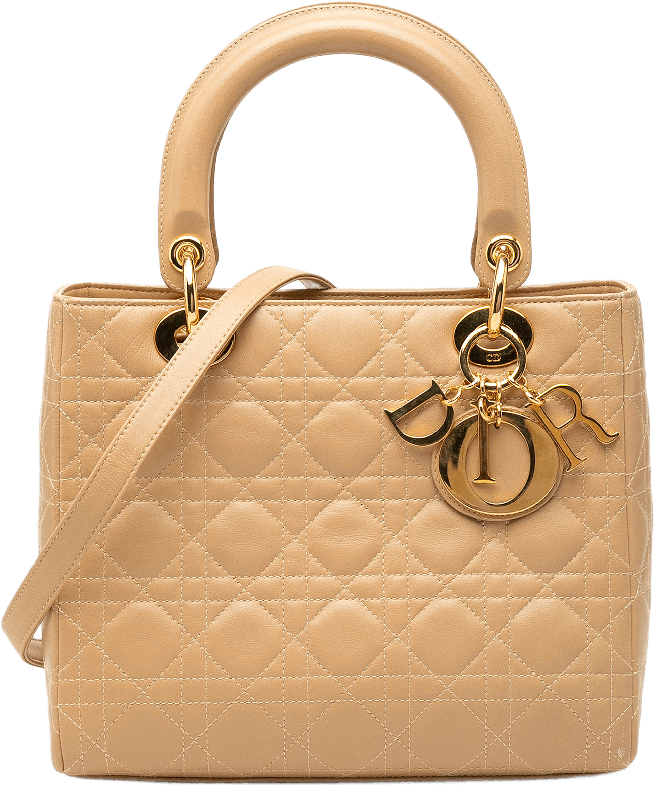 Dior Medium Lambskin Cannage Lady Dior, från Luxclusif, i färgen beige.