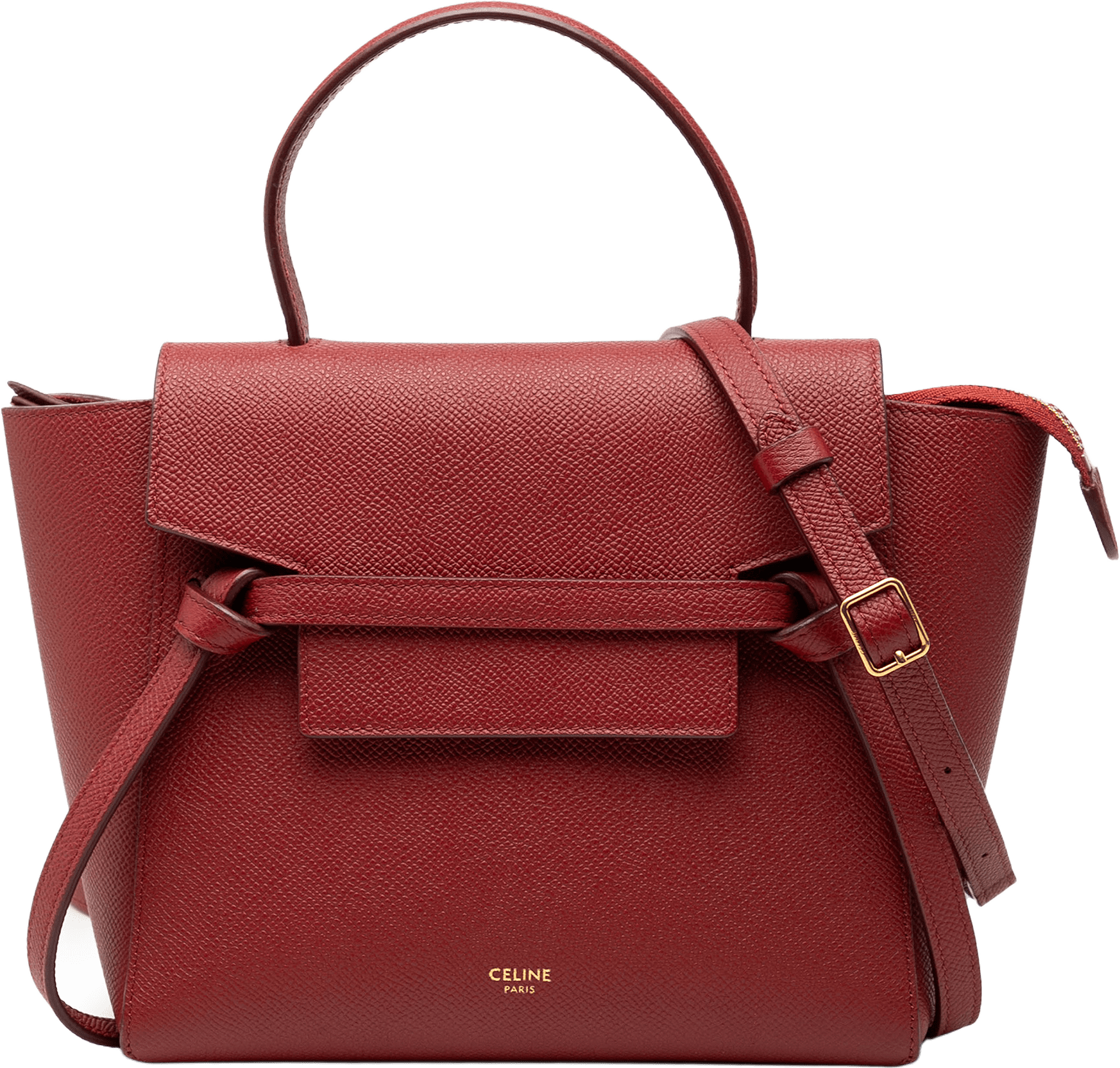 Celine Nano Grained Calfskin Belt Bag, från Luxclusif, i färgen dark red.