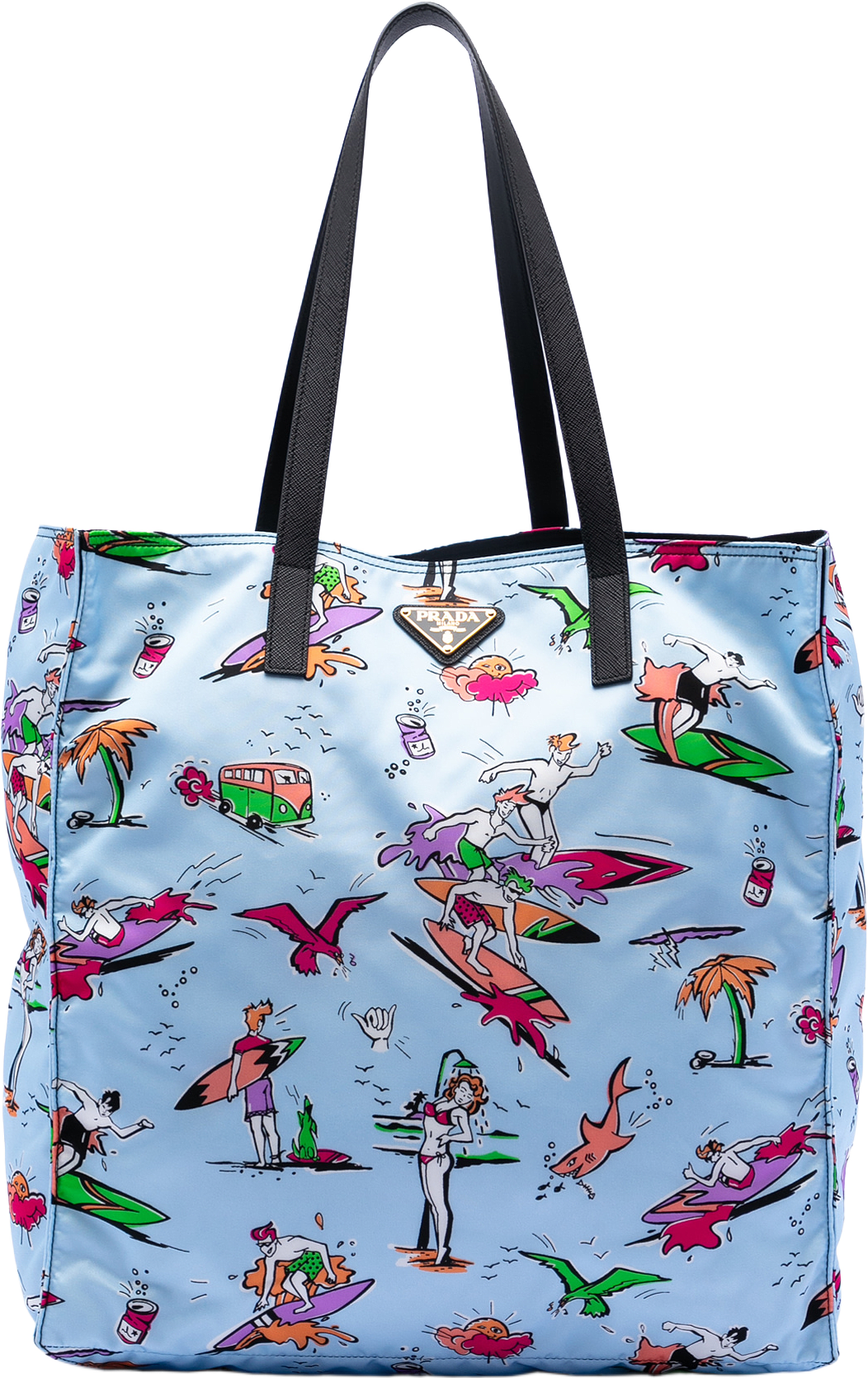 Prada Tessuto Stampato Surf Tote, från Luxclusif, i färgen light blue.