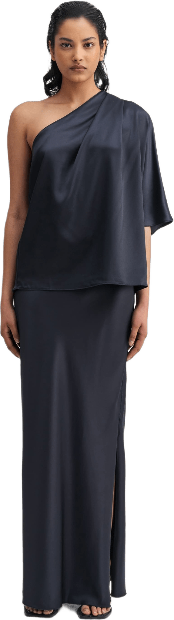 Hana Long Logo Satin Skirt