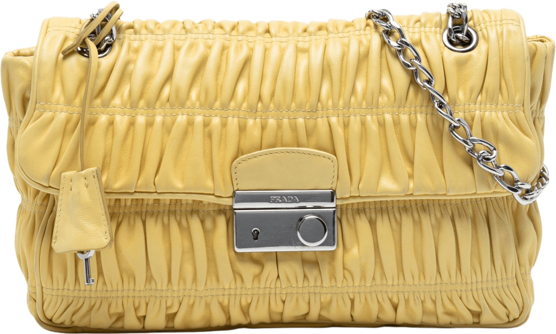 Prada Medium Nappa Gaufre Sound Chain Flap, från Luxclusif, i färgen yellow.