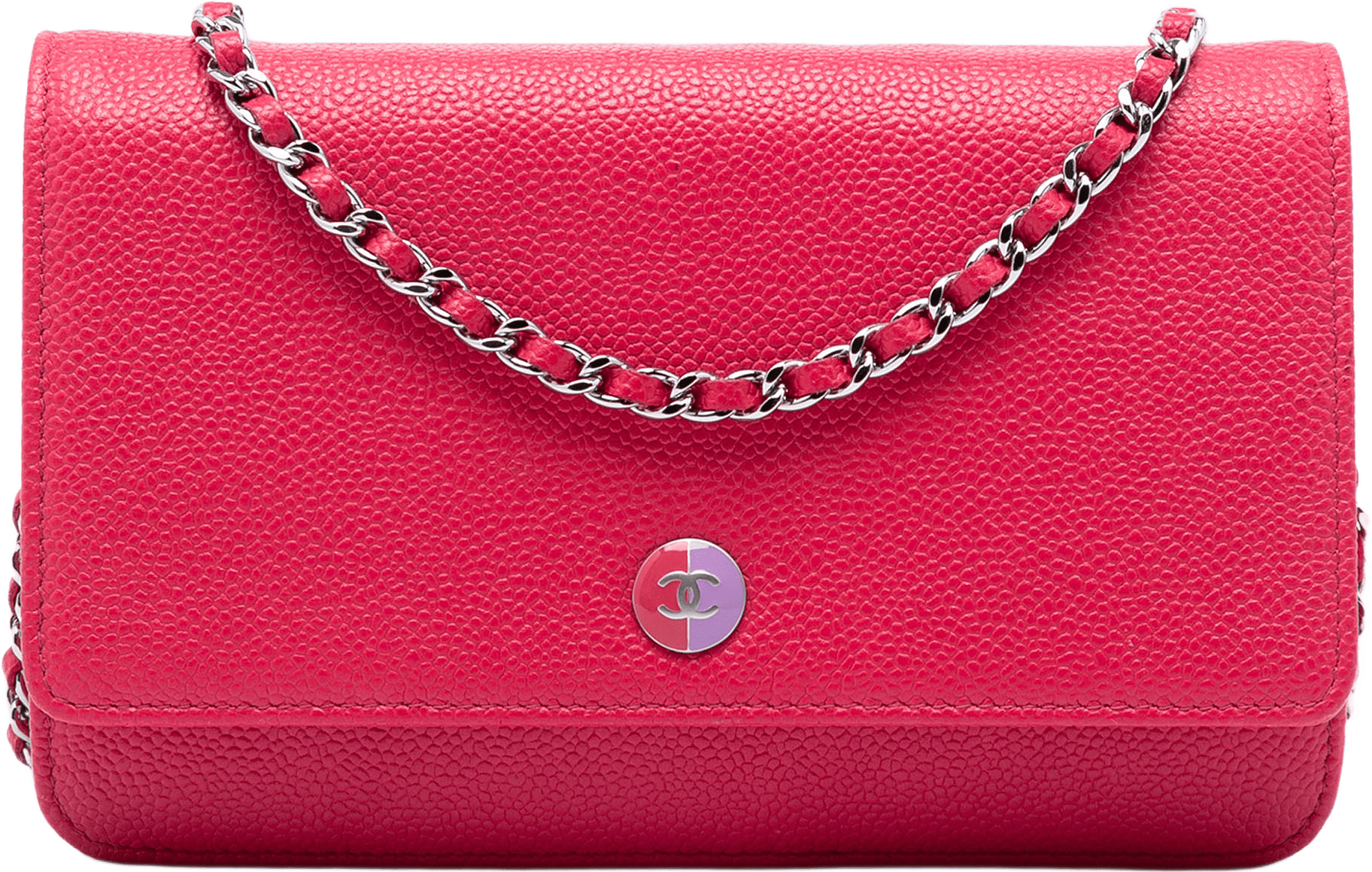 Chanel Caviar Bicolor Cc Wallet On Chain, från Luxclusif, i färgen strawberry.