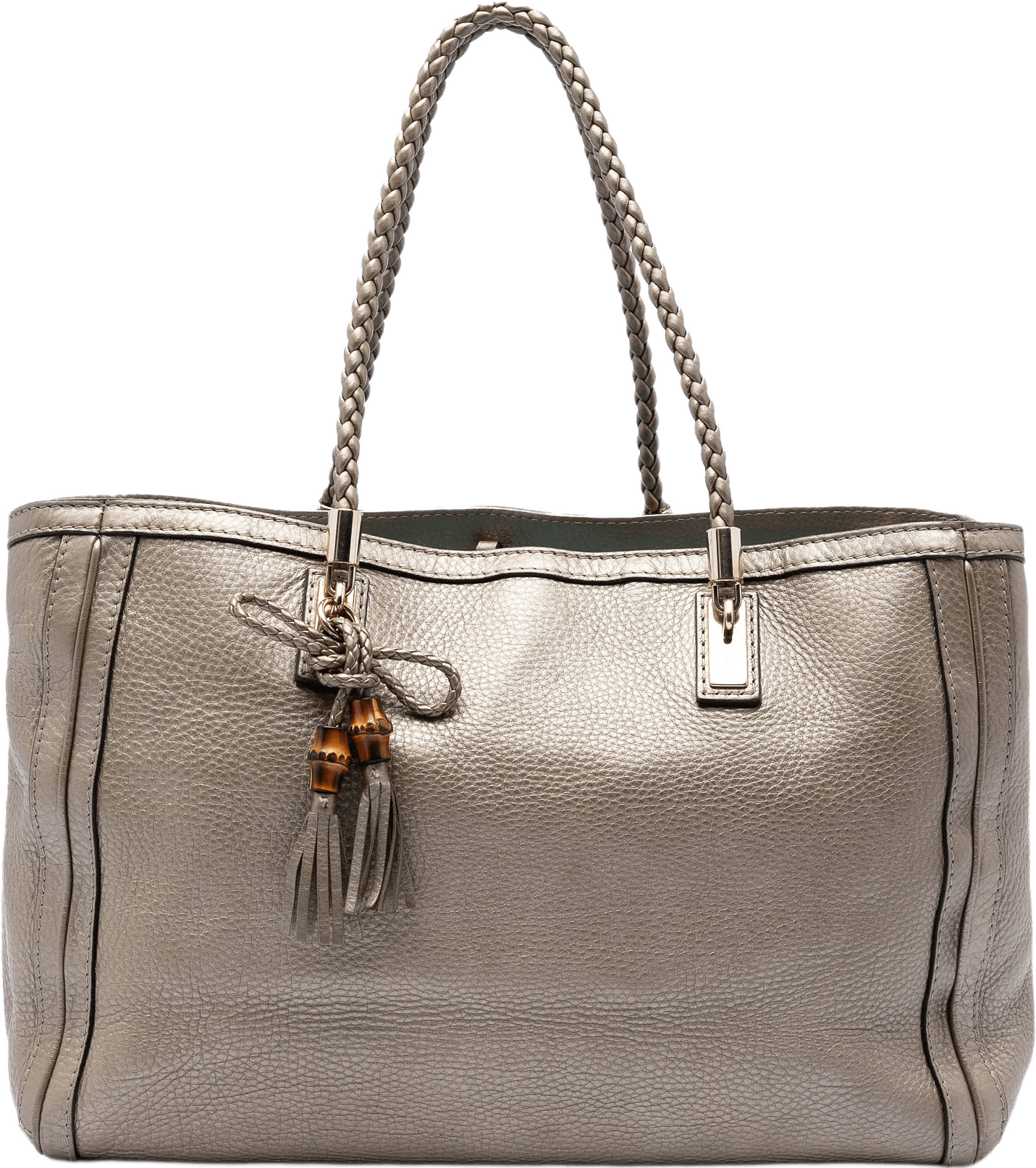 Gucci Metallic Grained Leather Bella Tote, från Luxclusif, i färgen gold.
