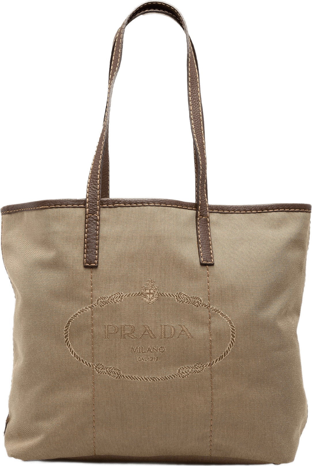 Prada Canvas Canapa Logo Tote, från Luxclusif, i färgen brun.
