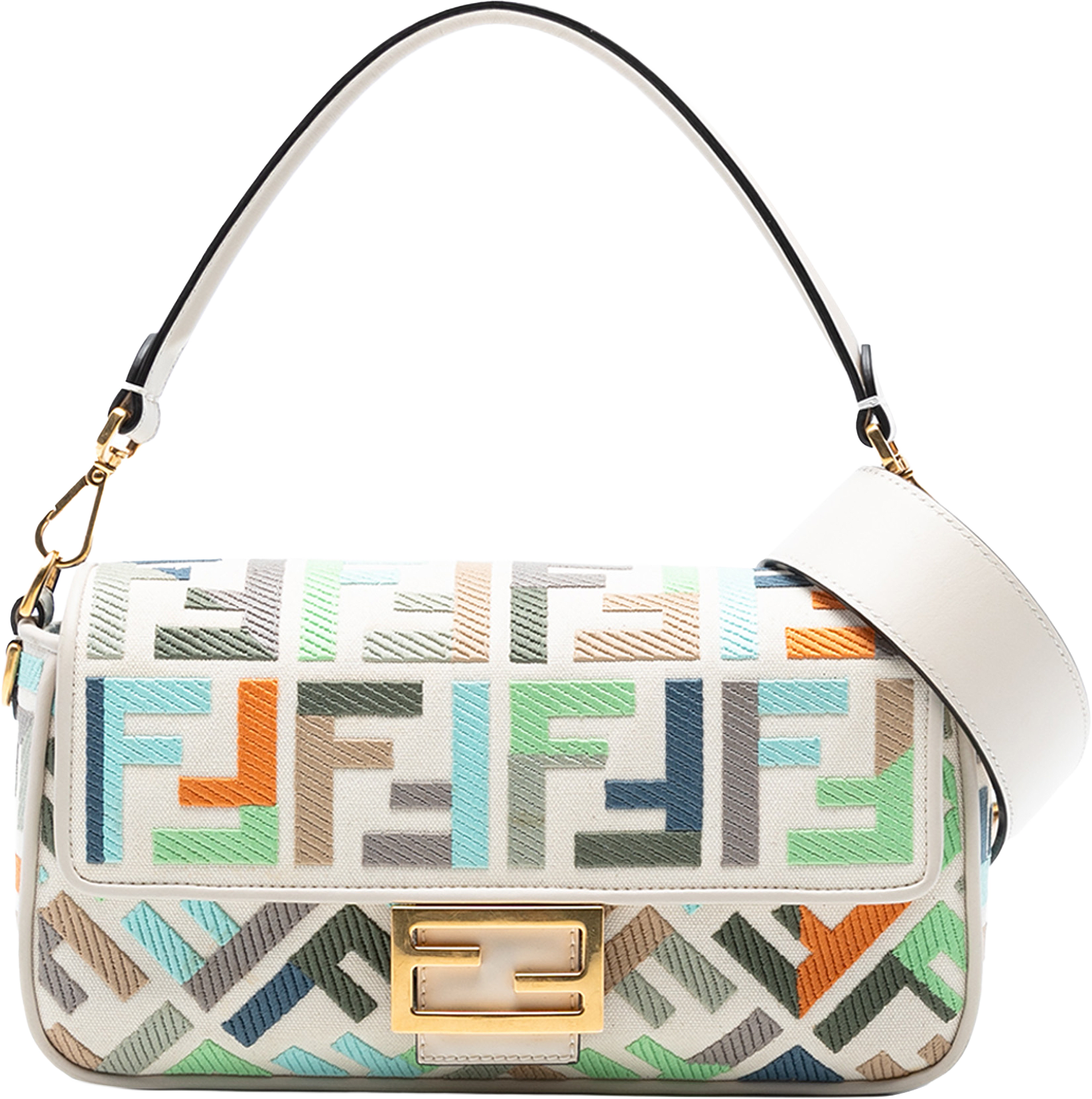 Fendi Zucca Embroidered Canvas Baguette Satchel, från Luxclusif, i färgen white.