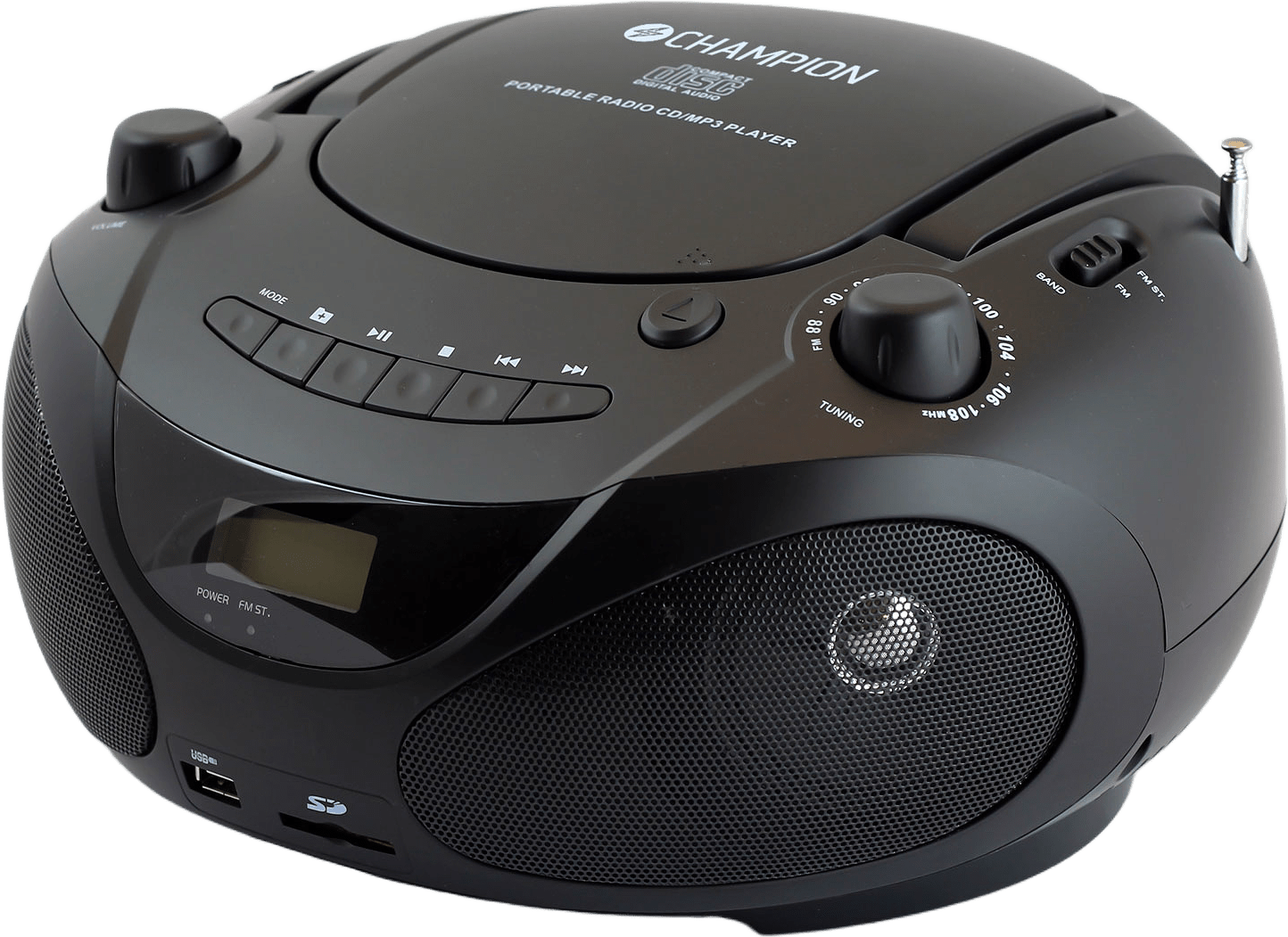 Boombox Cd/radio/mp3/usb, från Champion Nordic, i färgen svart.