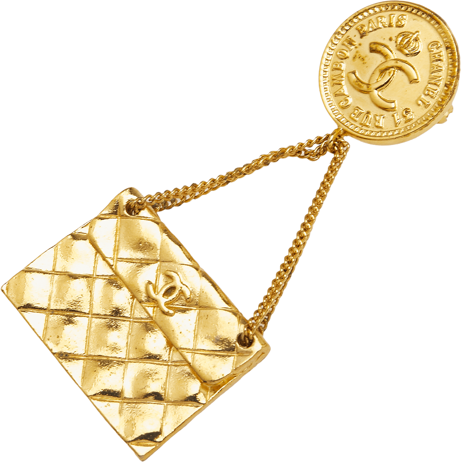 Chanel Gold Plated Cc Medallion Handbag Brooch, från Luxclusif, i färgen gold.