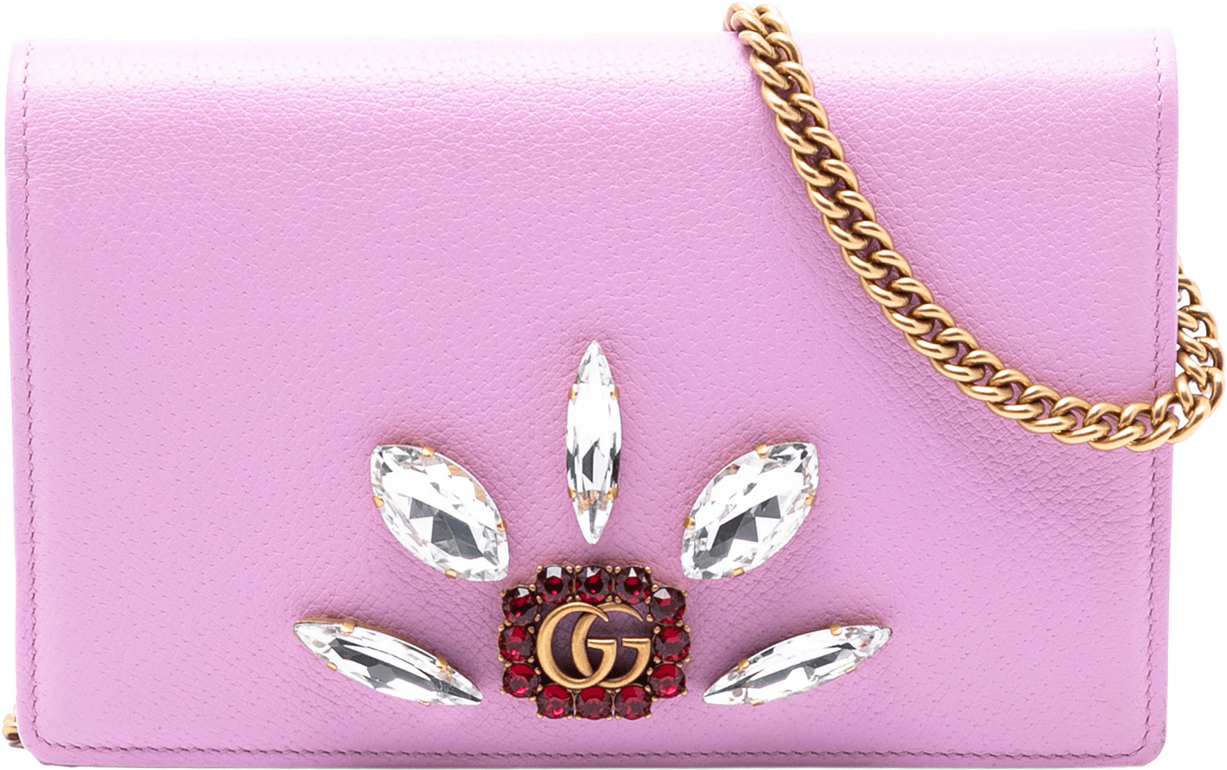 Gucci Gg Marmont Embellished Leather Wallet On Chain, från Luxclusif, i färgen pink.
