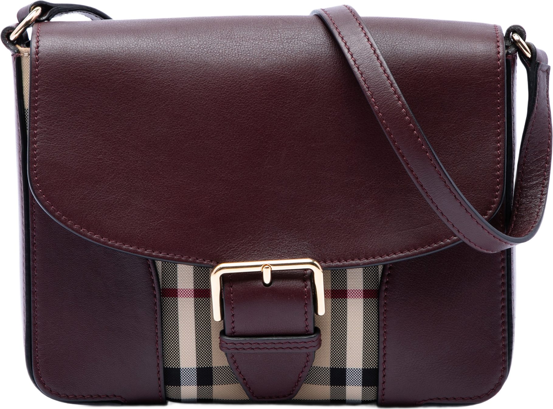 Burberry Small Haymarket Check Nylon And Leather Dickens Crossbody, från Luxclusif, i färgen röd.