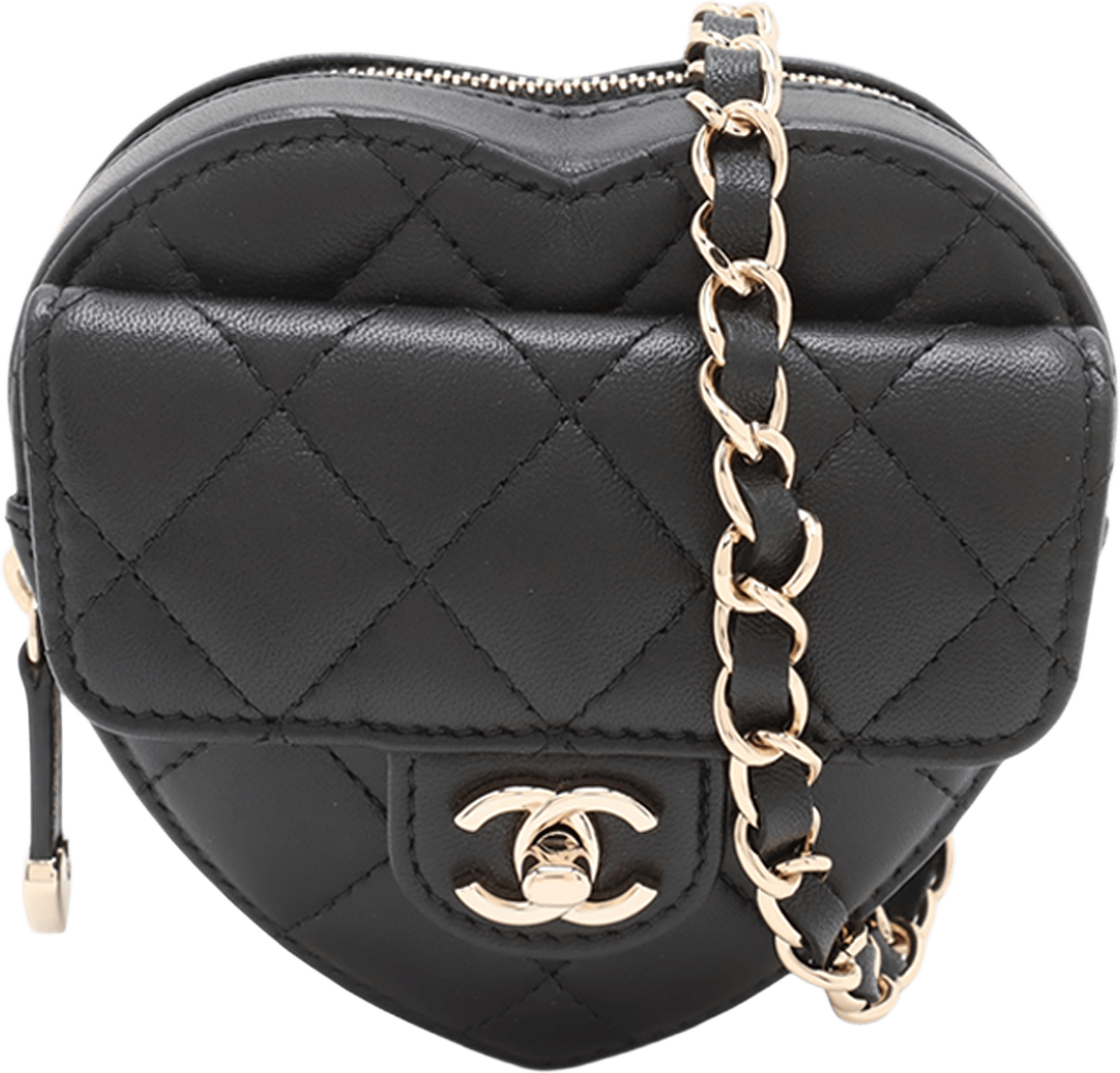 Chanel Mini Lambskin Cc In Love Heart Belt Bag, från Luxclusif, i färgen black.