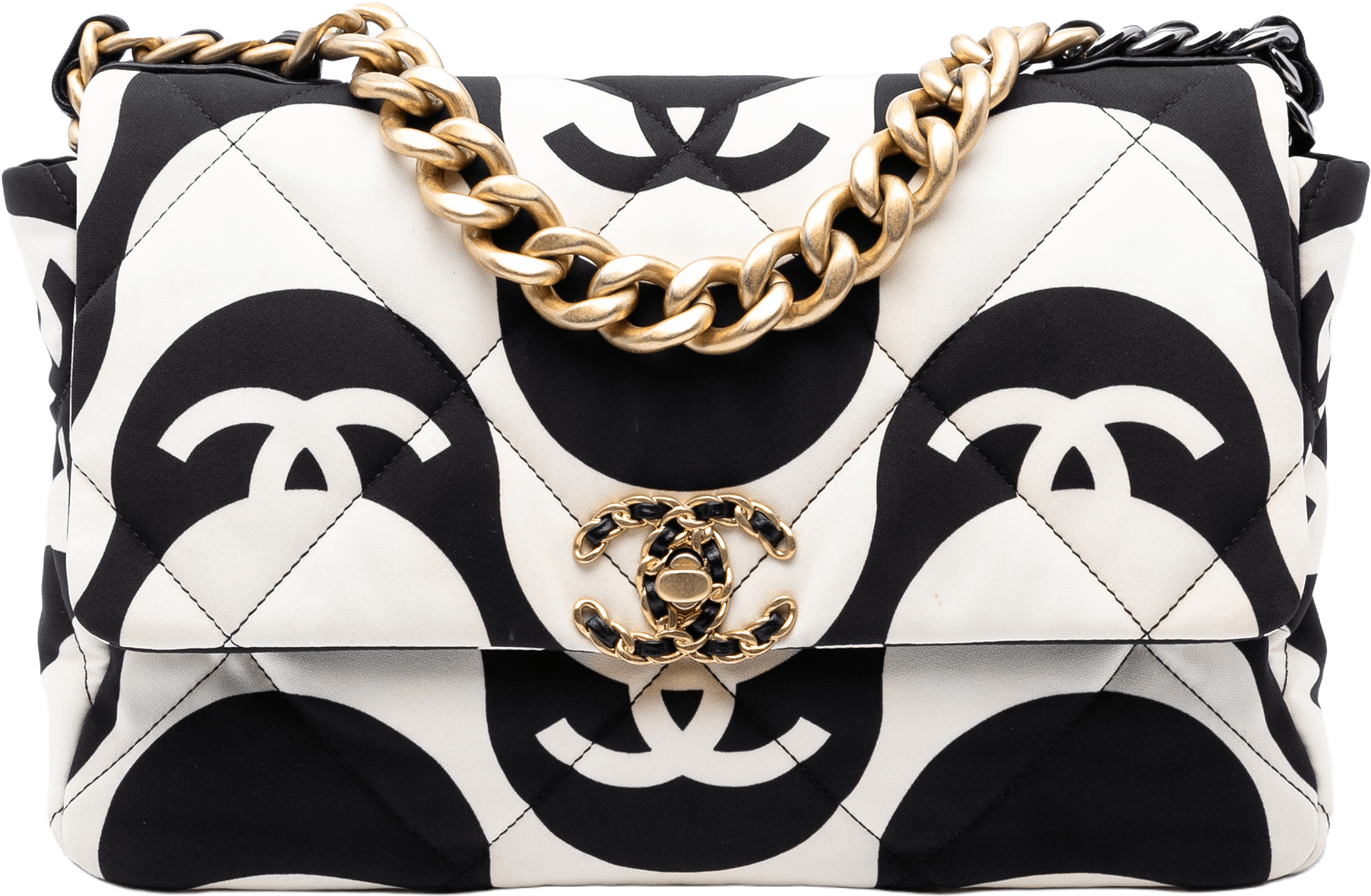 Chanel Large Printed Silk 19 Flap, från Luxclusif, i färgen white.