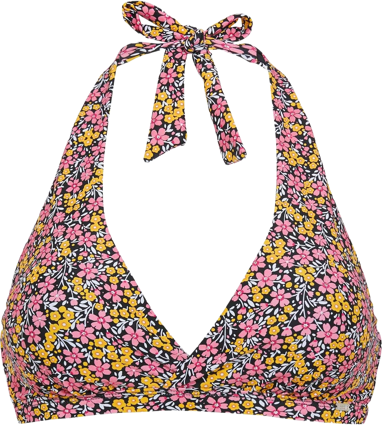 Maui Halterneck Bikini-bh, från Abecita by Swegmark, i färgen black/fuchsia/saffron.