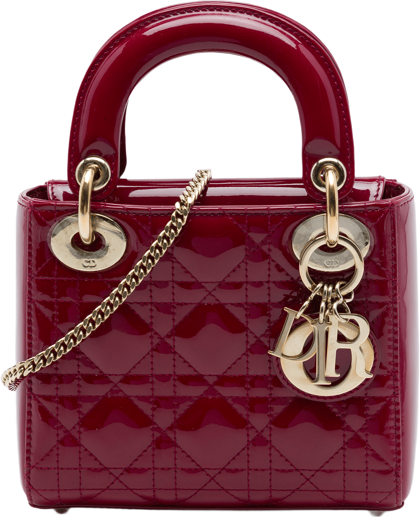 Dior Mini Patent Cannage Lady Dior, från Luxclusif, i färgen röd.