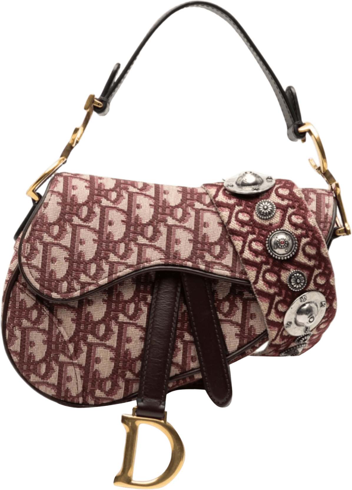 Dior Mini Oblique Canvas Saddle Bag, från Luxclusif, i färgen bordeaux.
