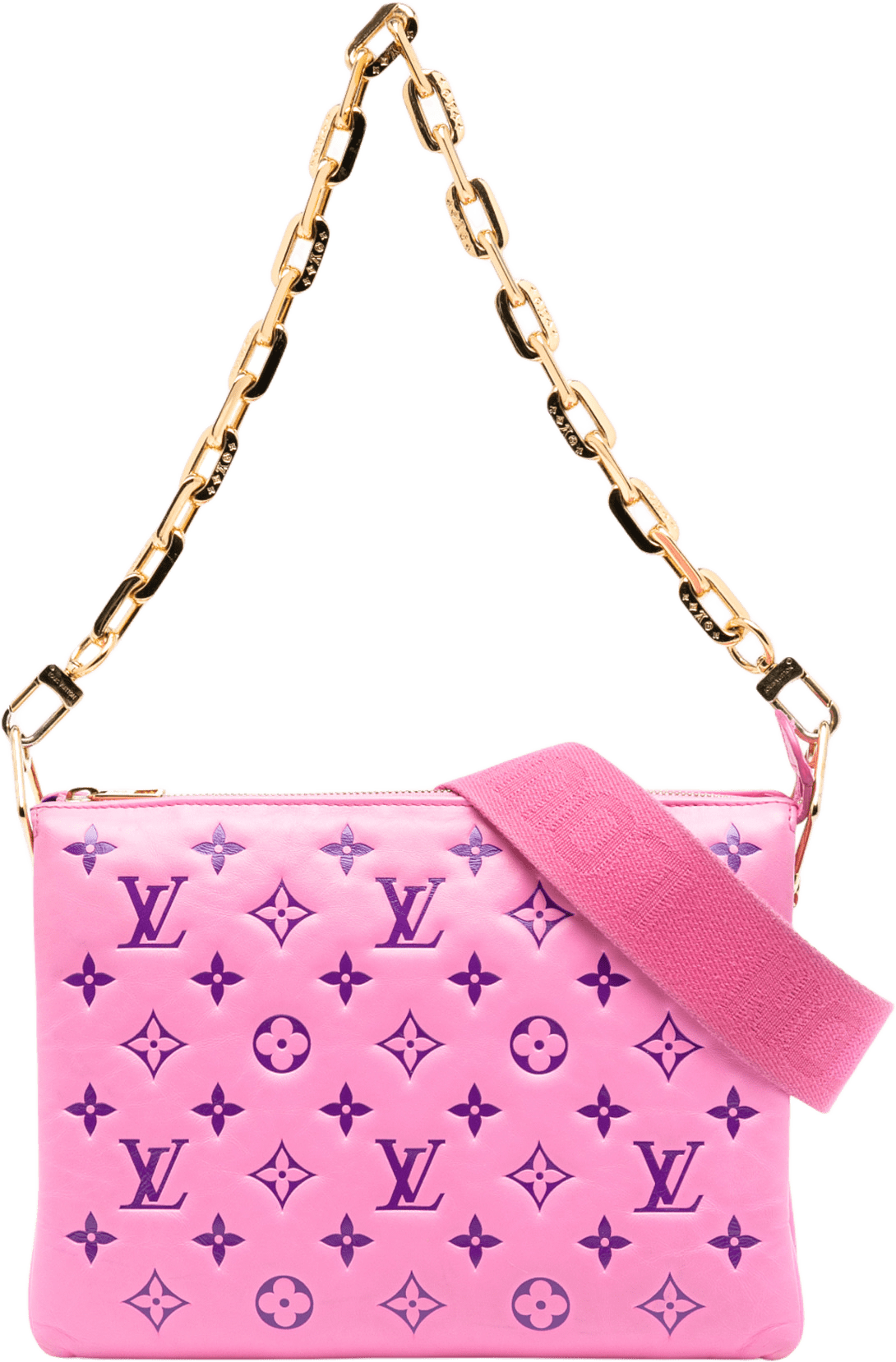 Louis Vuitton Bicolor Monogram Embossed Lambskin Coussin Pm, från Luxclusif, i färgen pink.