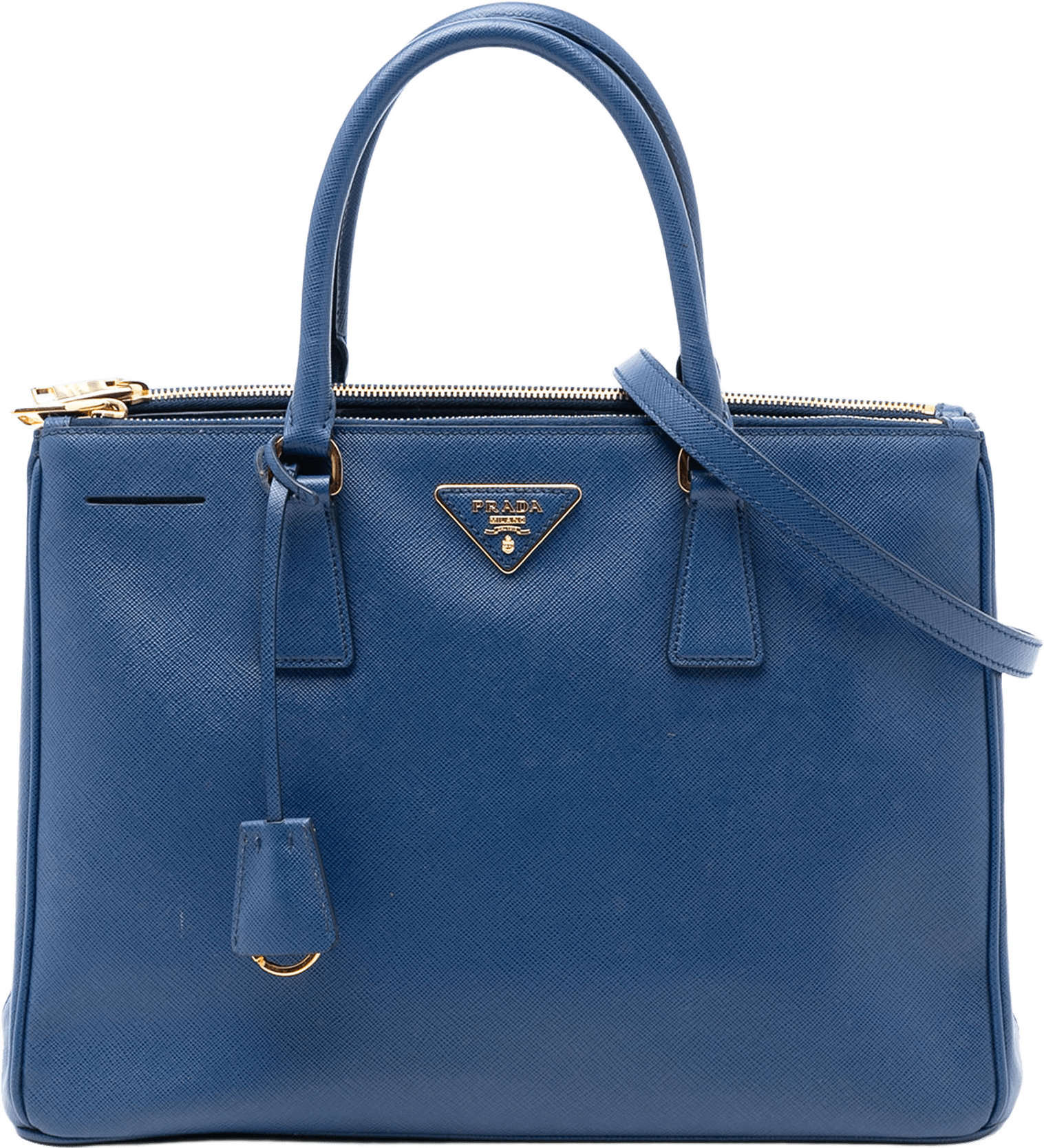 Prada Medium Saffiano Lux Galleria Double Zip Satchel, från Luxclusif, i färgen dark blue.