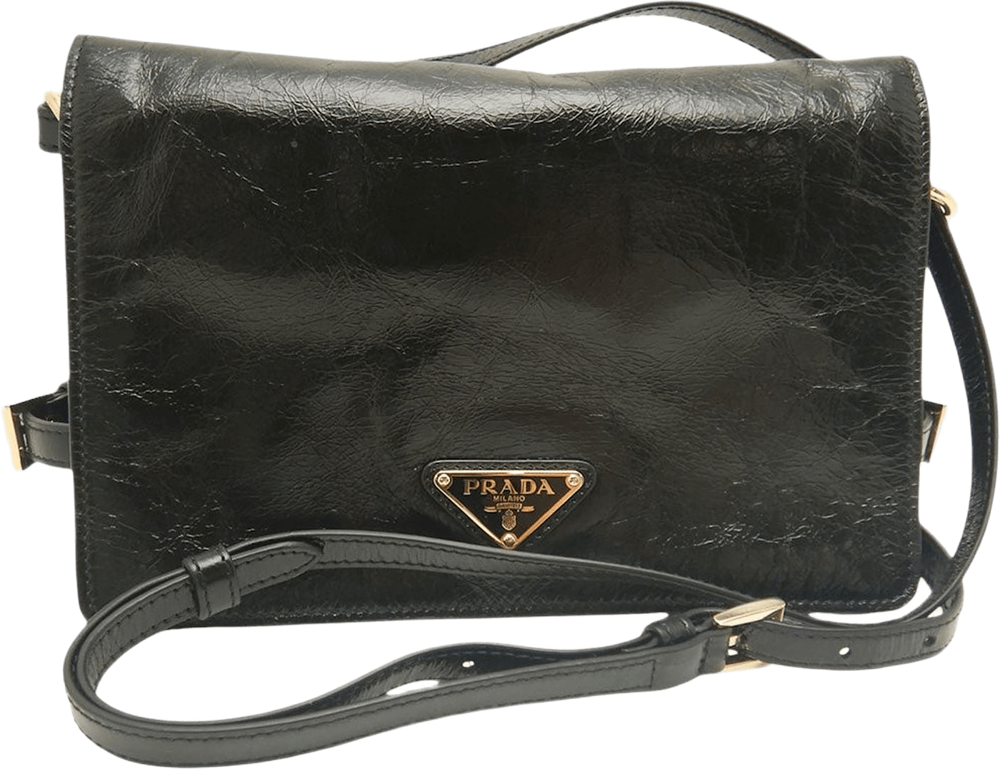Prada Crinkled Calfskin Crossbody, från Luxclusif, i färgen black.
