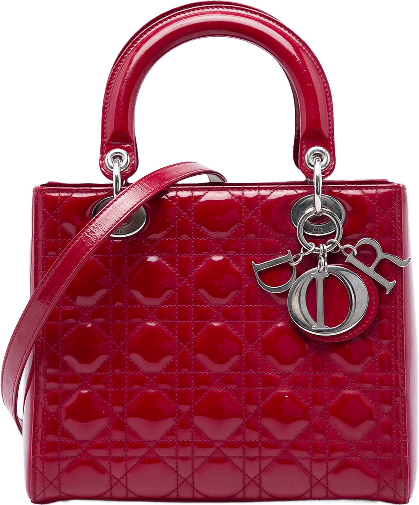 Dior Medium Patent Cannage Lady Dior, från Luxclusif, i färgen röd.