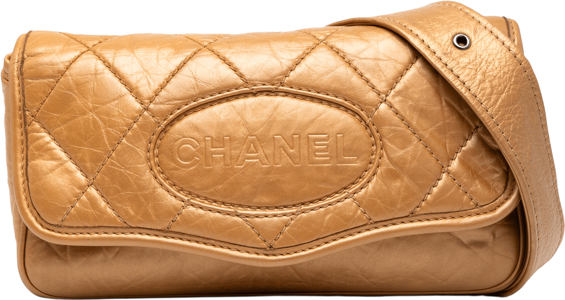 Chanel Quilted Aged Calfskin Vintage Ligne Messenger Flap, från Luxclusif, i färgen bronze.