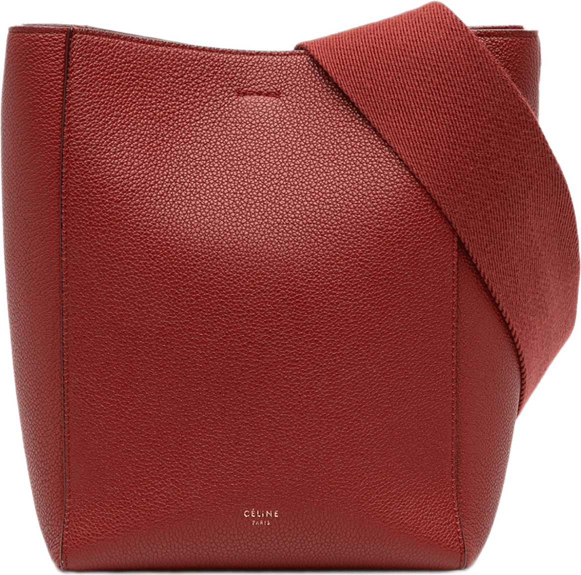 Celine Small Leather Seau Sangle Bucket Bag, från Luxclusif, i färgen dark red.