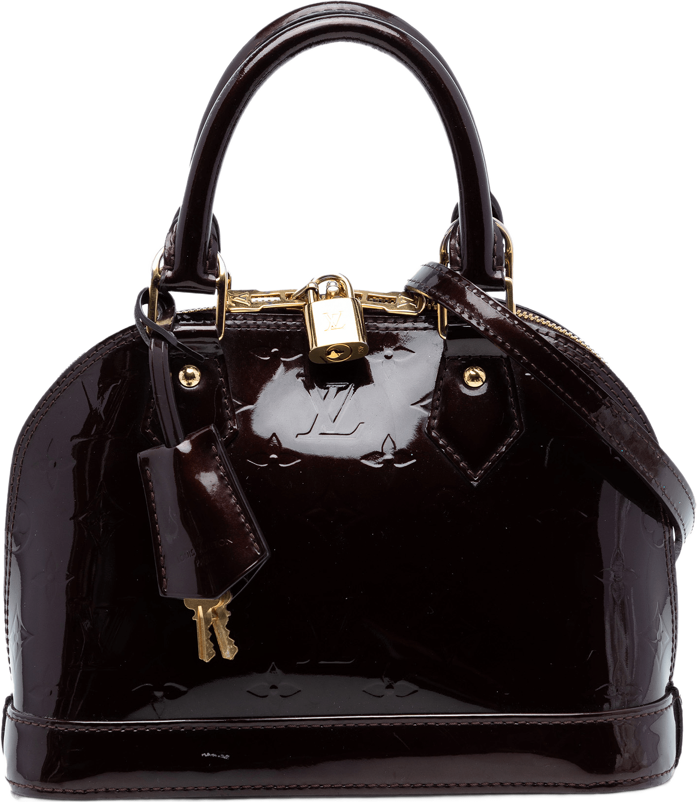 Louis Vuitton Monogram Vernis Alma Bb, från Luxclusif, i färgen purple.