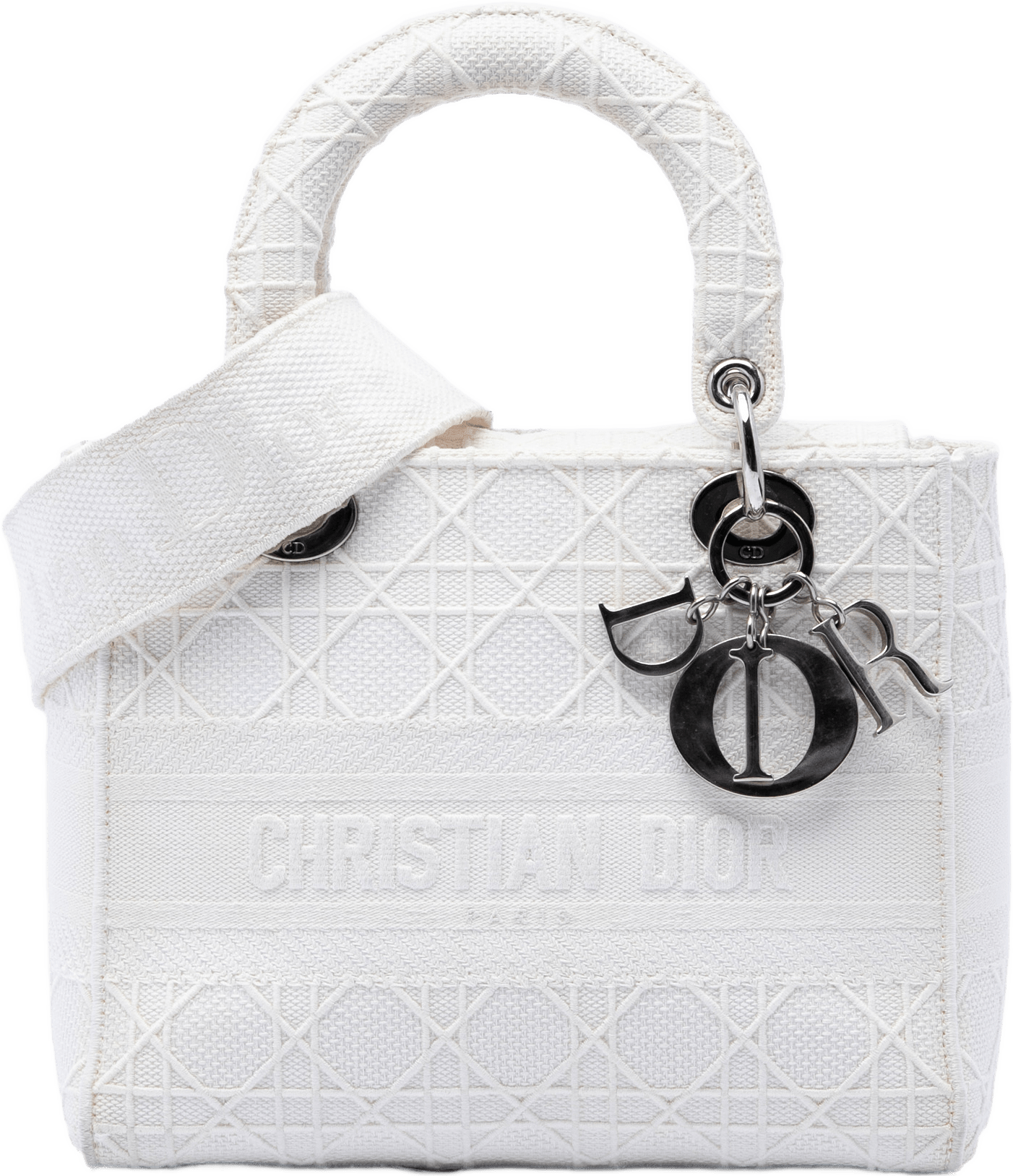 Dior Medium Canvas Cannage Lady D Lite, från Luxclusif, i färgen vit.