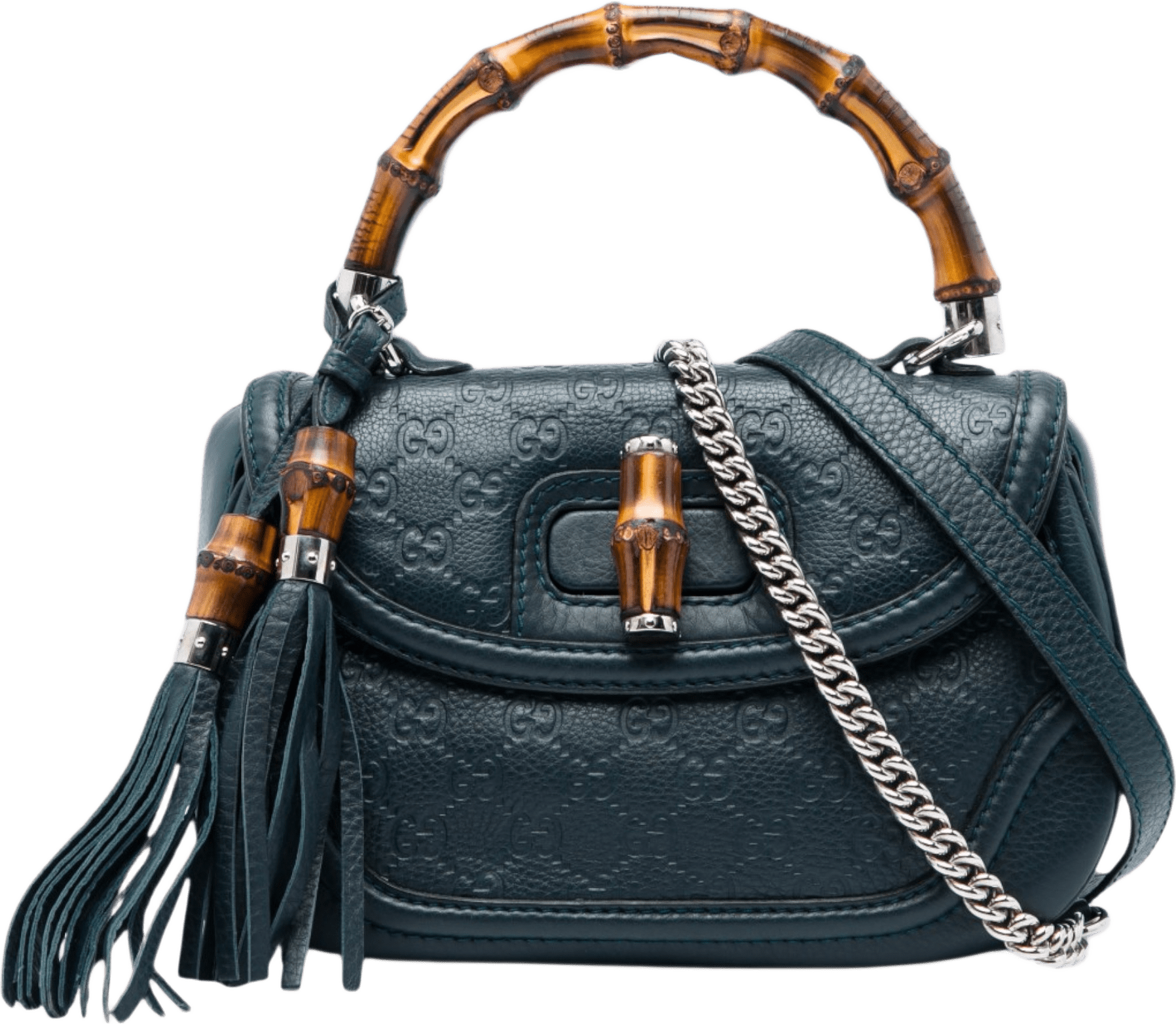 Gucci Medium Guccissima New Bamboo Top Handle Bag, från Luxclusif, i färgen blå.