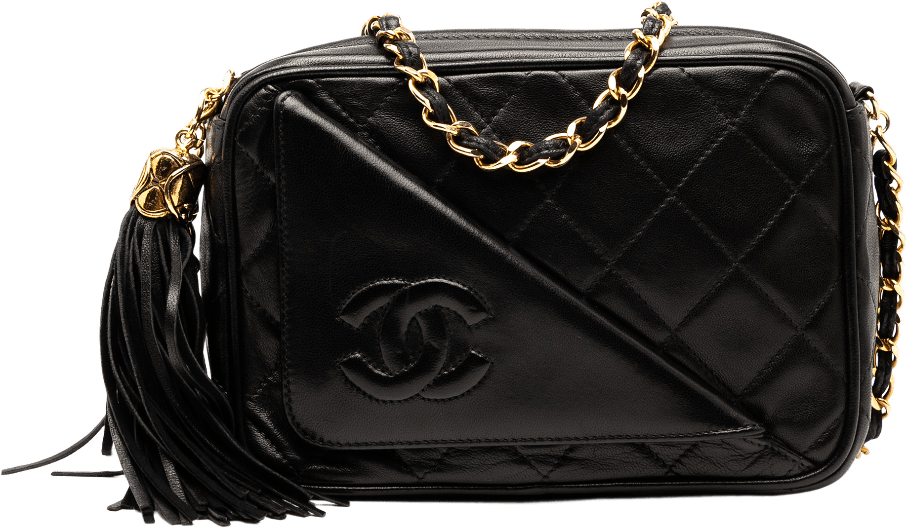 Chanel Cc Quilted Lambskin Tassel Camera Bag, från Luxclusif, i färgen black.