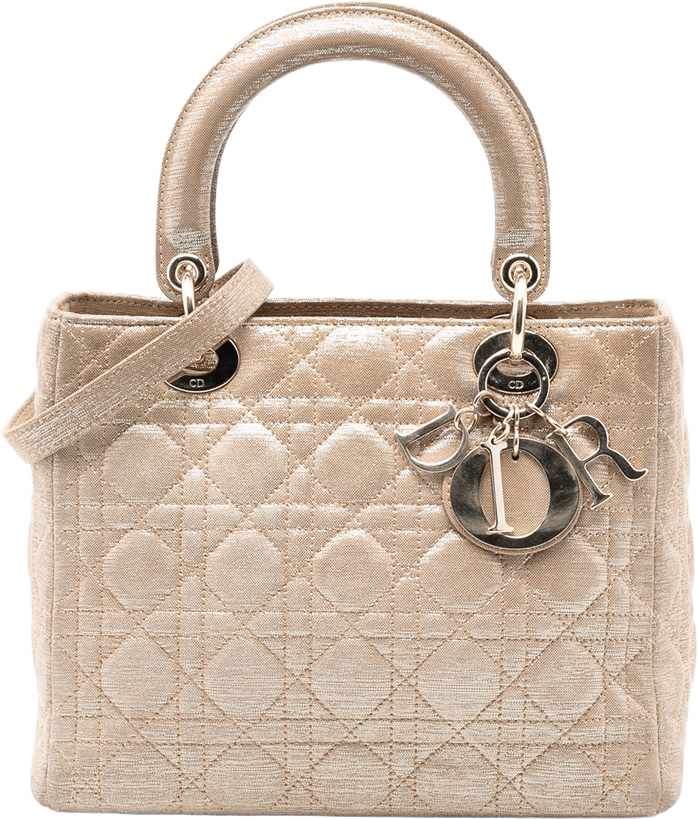 Dior Medium Iridescent Lambskin Cannage Lady Dior, från Luxclusif, i färgen gold.