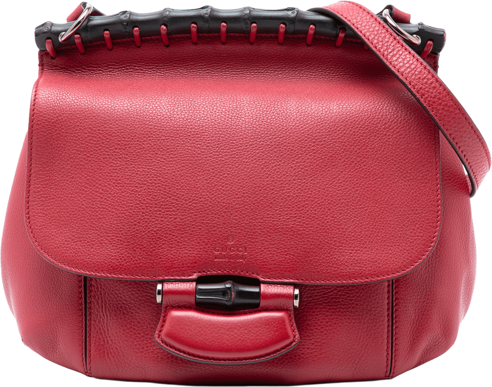 Gucci Medium Leather Bamboo Nouveau Fringe Crossbody, från Luxclusif, i färgen red.