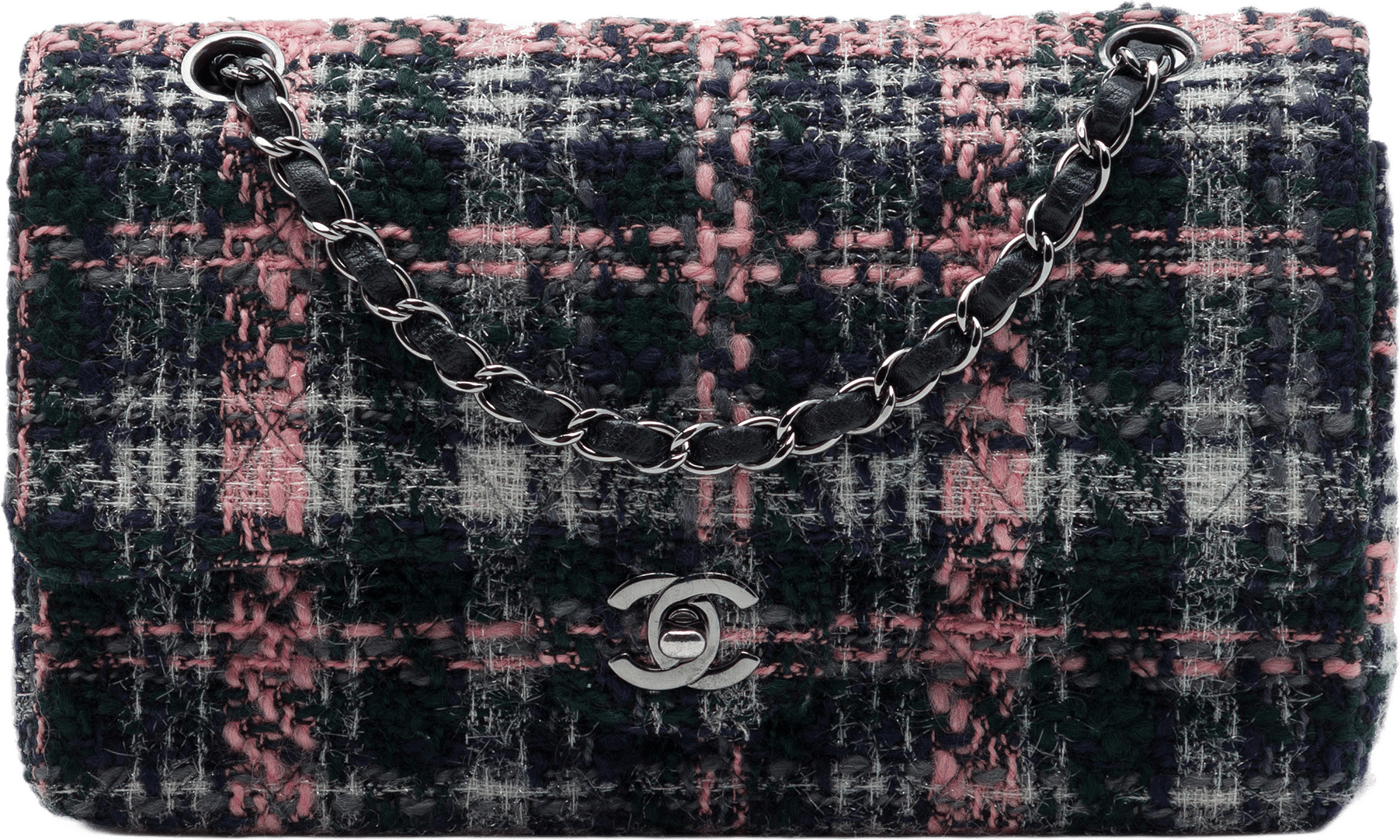 Chanel Medium Classic Tweed Double Flap, från Luxclusif, i färgen grön.