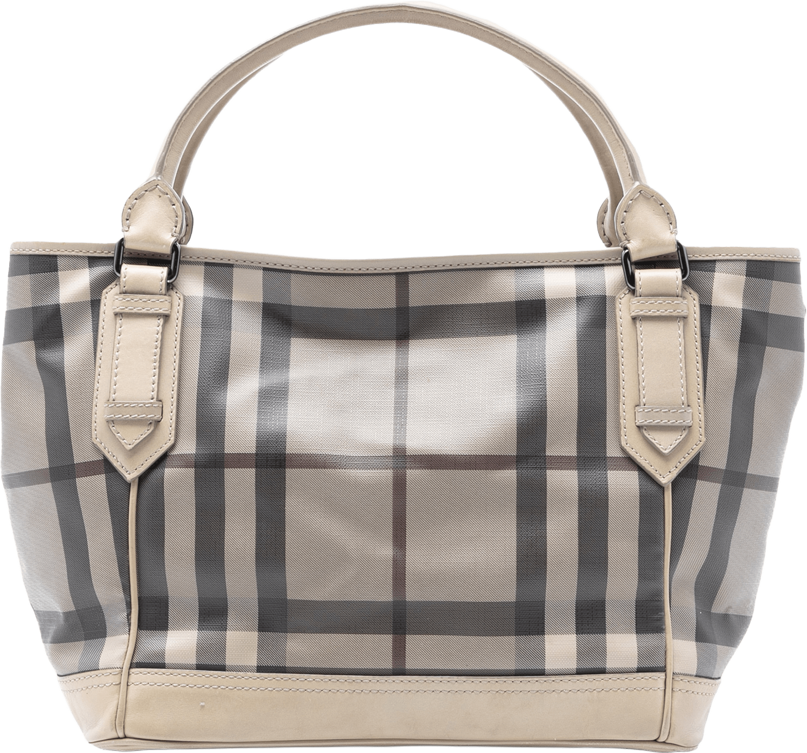 Burberry Smoked Check Coated Canvas Handbag, från Luxclusif, i färgen beige.