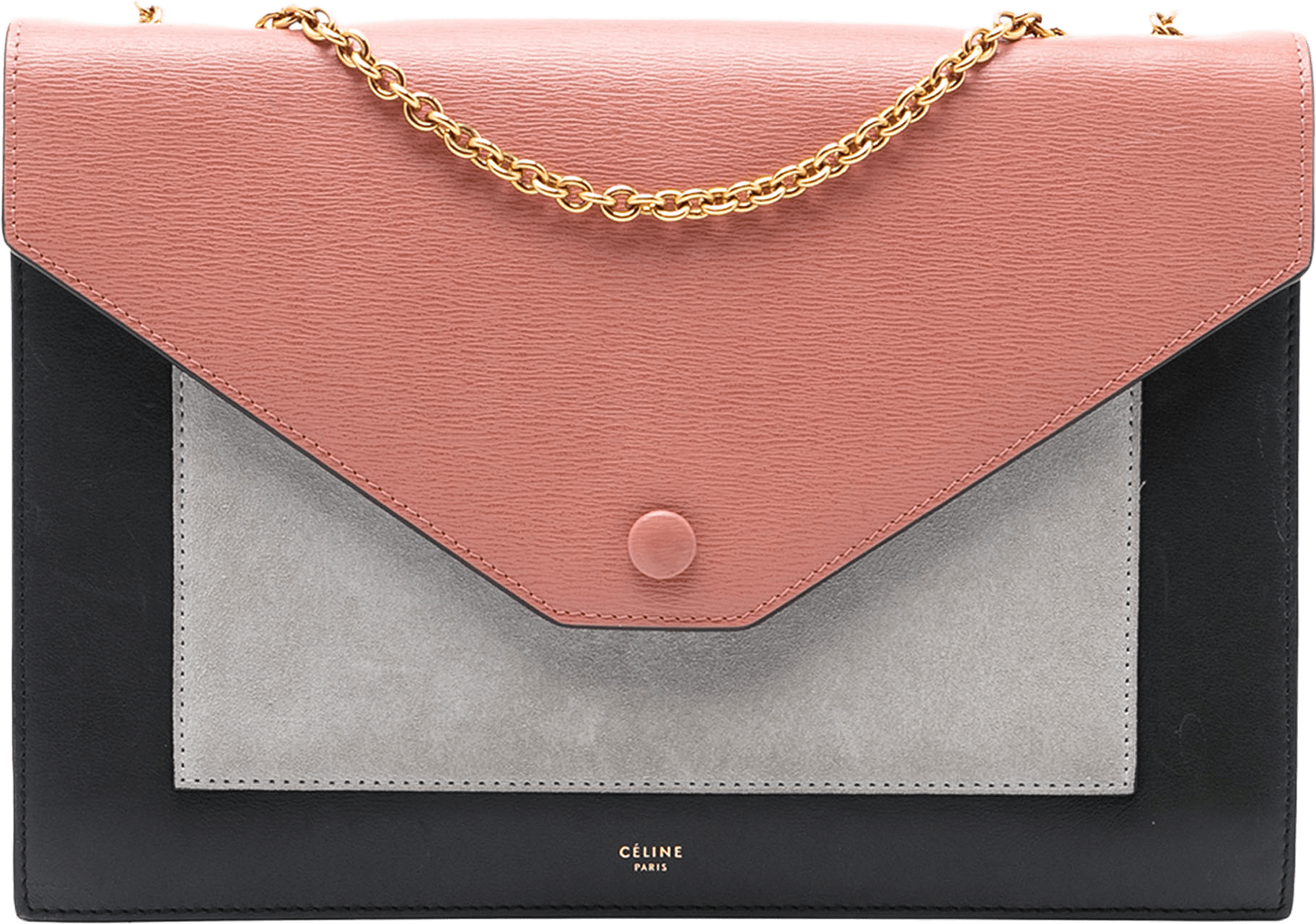 Celine Tricolor Leather And Suede Pocket Envelope Wallet On Chain, från Luxclusif, i färgen black.