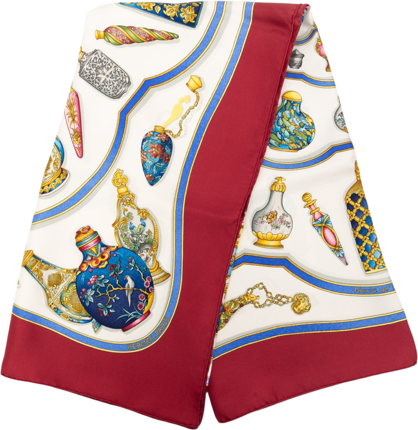 Hermès Qu Importe Le Flacon Silk Scarf 90, från Luxclusif, i färgen white.