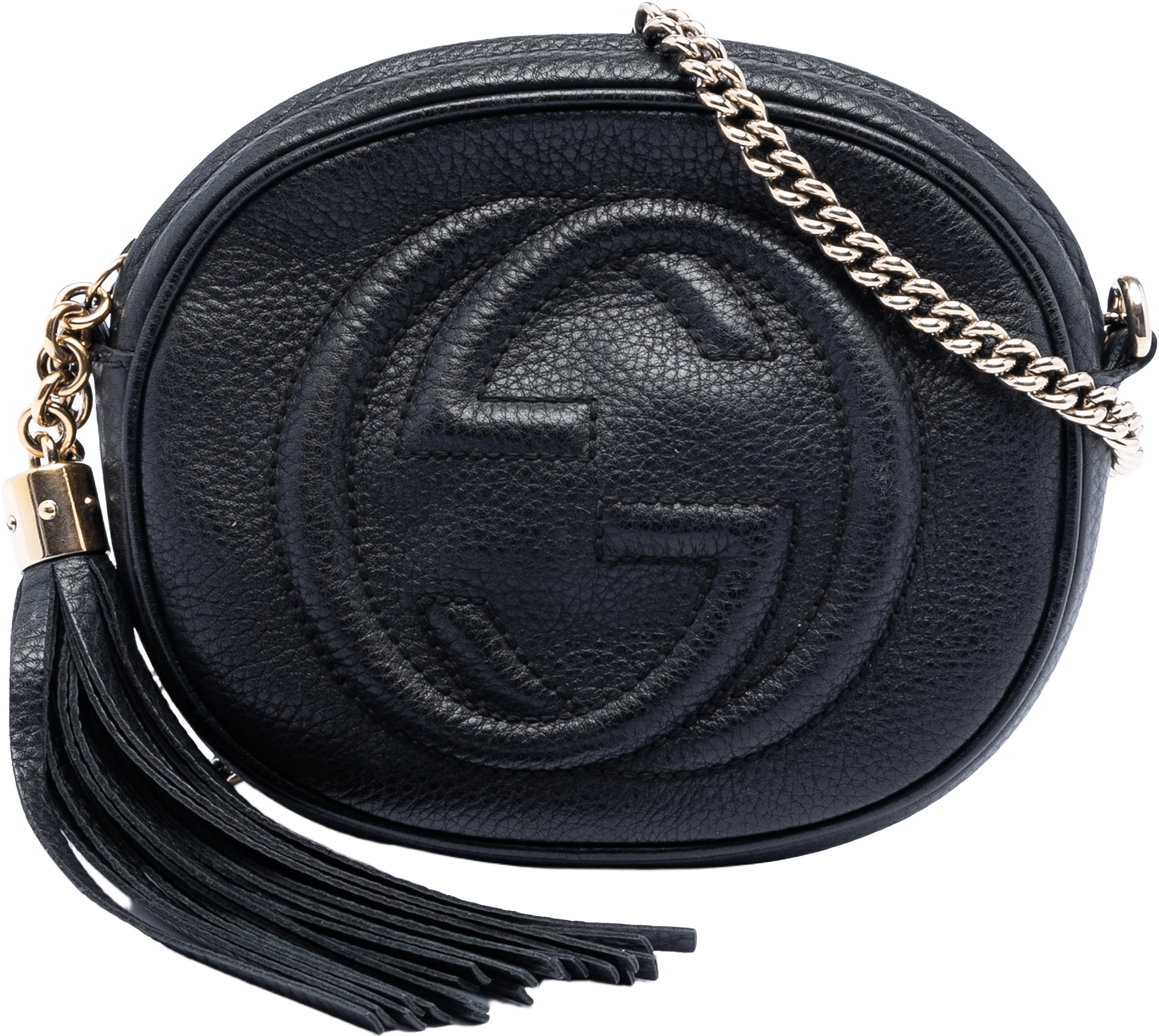 Gucci Mini Pebbled Calfskin Soho Chain Crossbody, från Luxclusif, i färgen black.