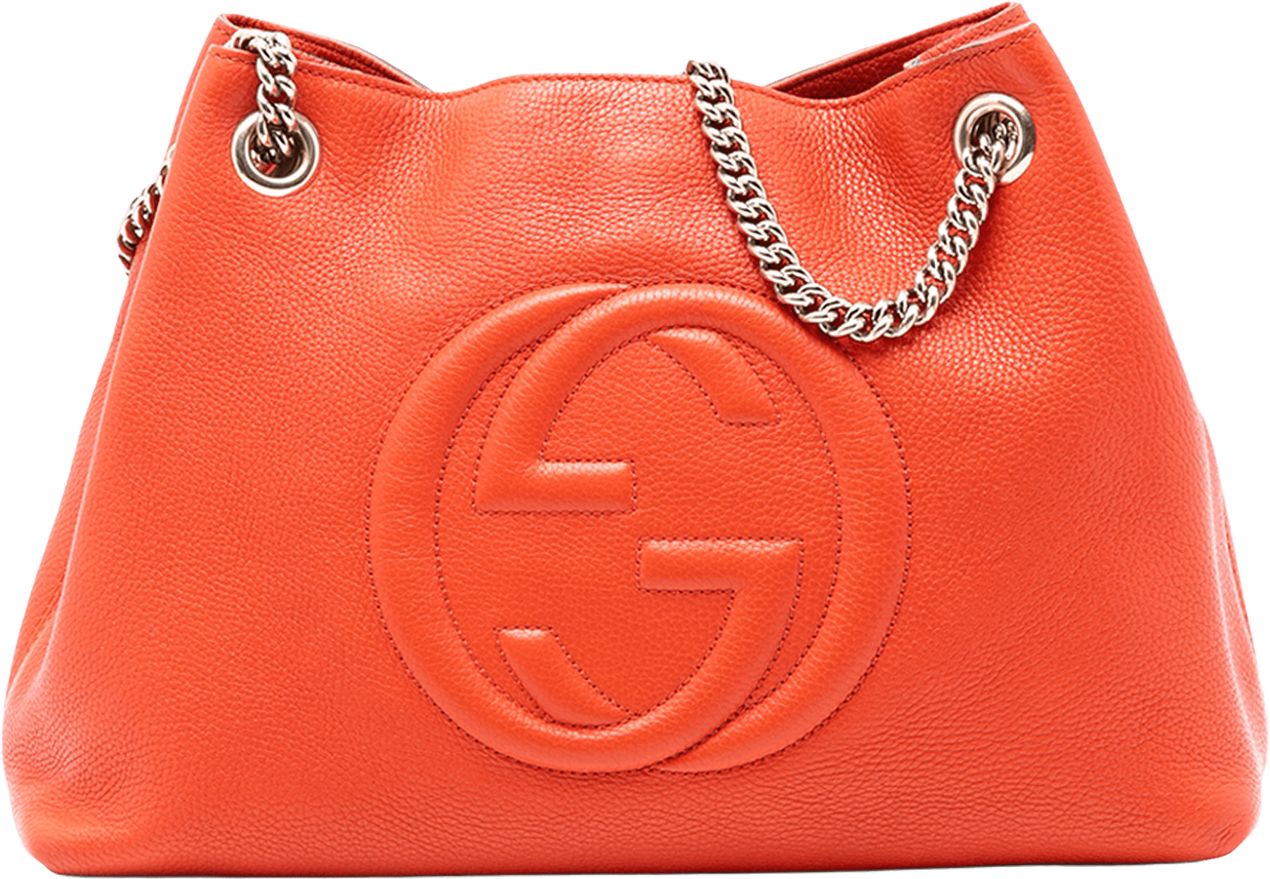 Gucci Medium Leather Soho Chain Tote, från Luxclusif, i färgen dark orange.