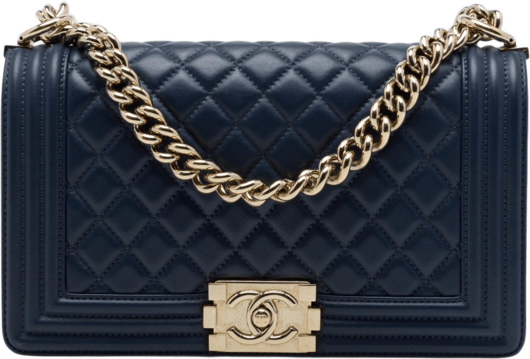 Chanel Old Medium Quilted Lambskin Boy Flap, från Luxclusif, i färgen blå.
