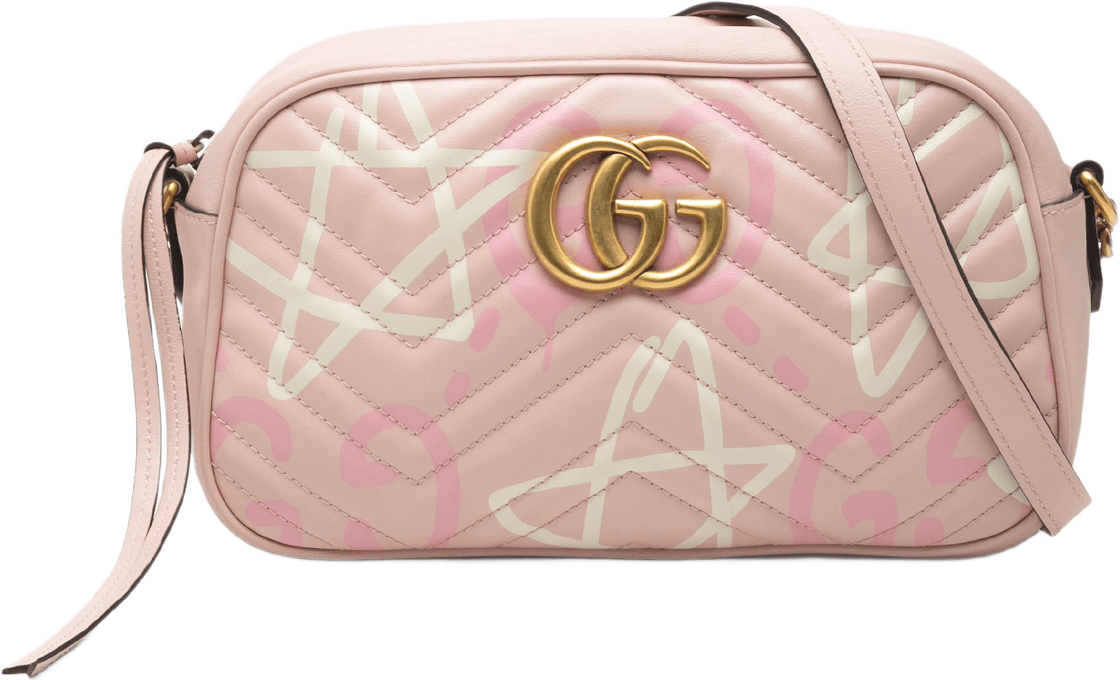 Gucci Small Gg Marmont Matelasse Calfskin Gucci Ghost Crossbody, från Luxclusif, i färgen rosa.