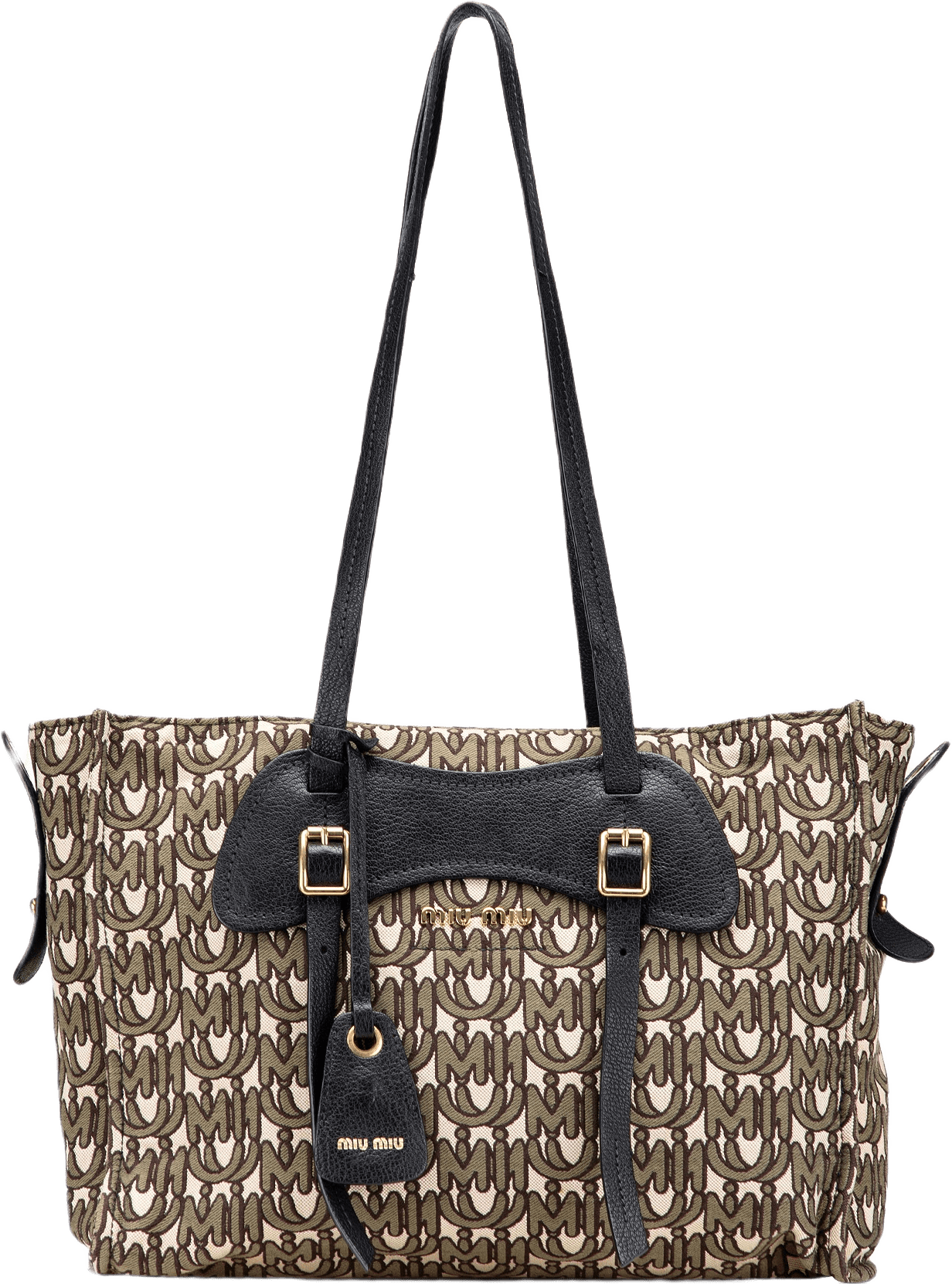 Miu Miu Canvas Monogram Tote, från Luxclusif, i färgen beige.