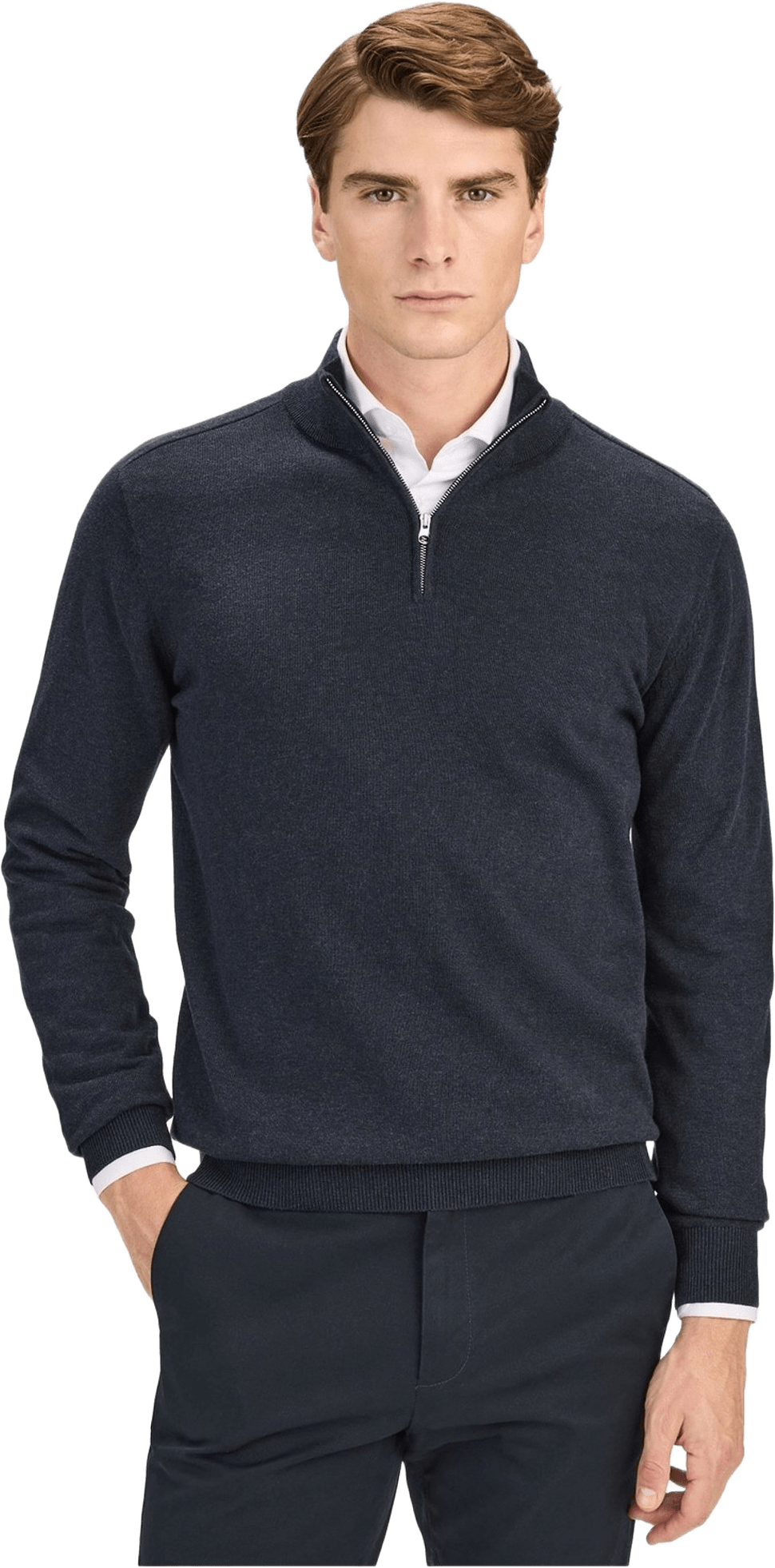 Cotton Plain Knitted Half Zipper Sweater (alex), från John Henric, i färgen blue.