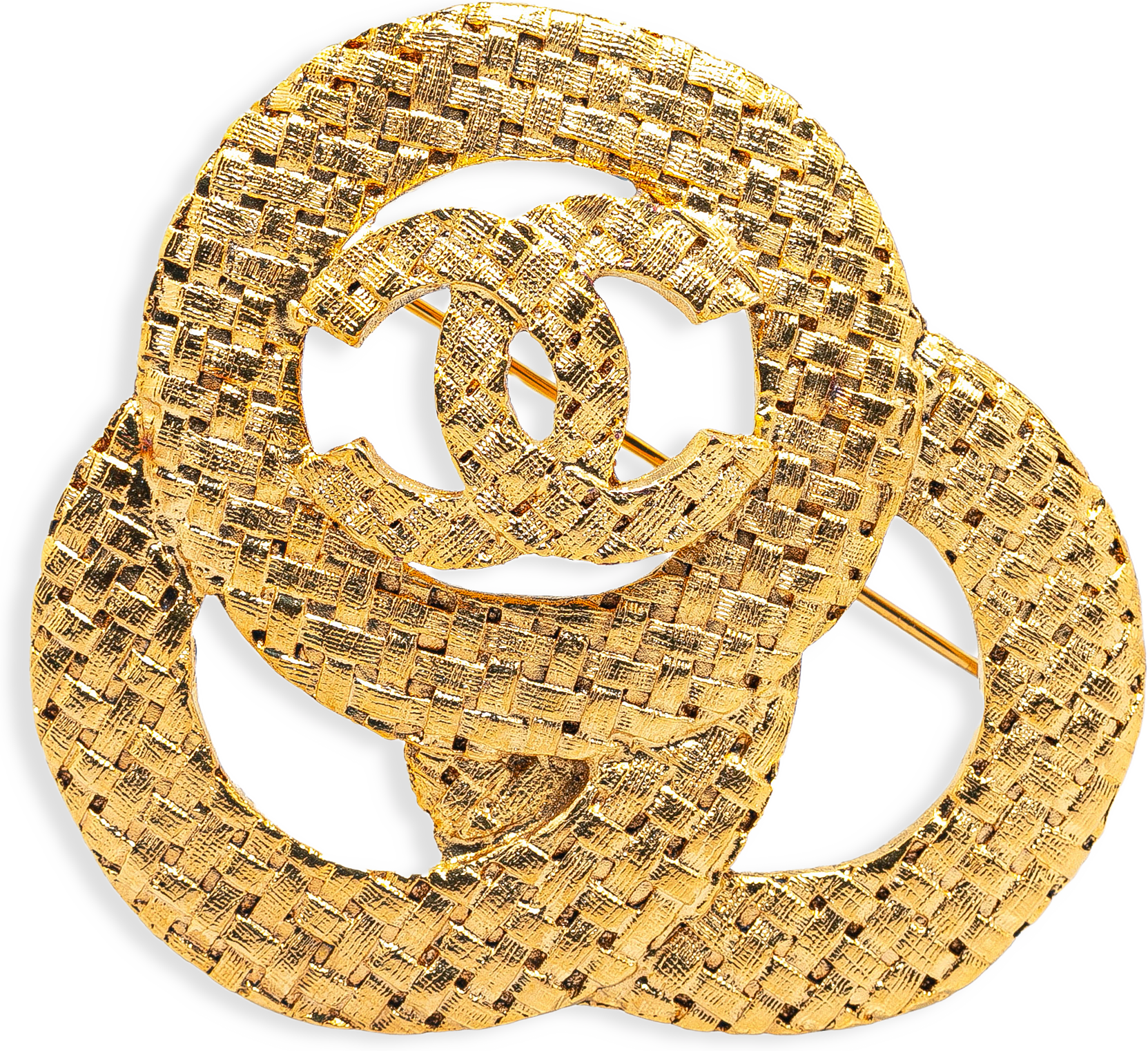 Chanel Gold Plated Cc Triple Circle Brooch