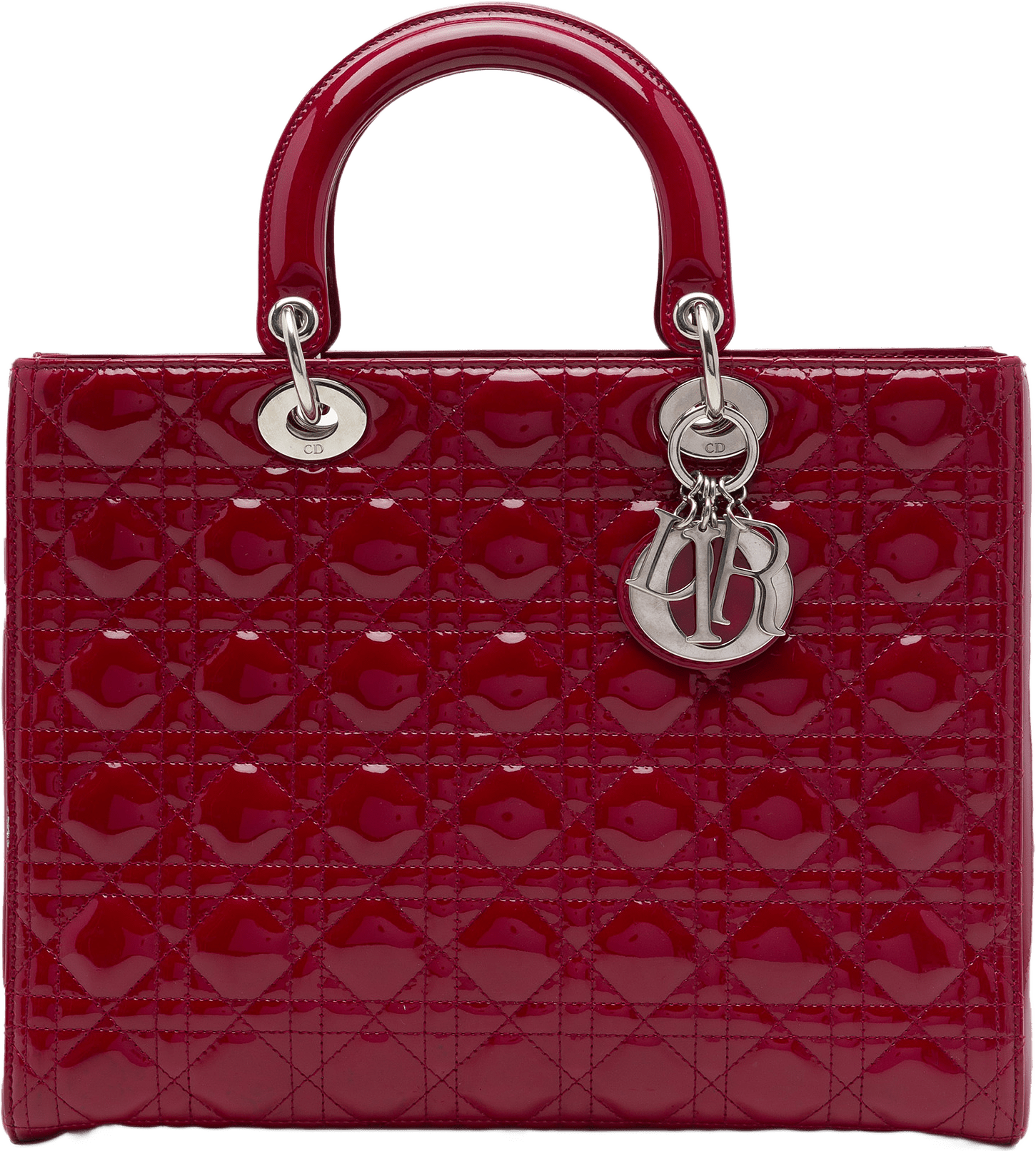 Dior Large Patent Cannage Lady Dior, från Luxclusif, i färgen röd.