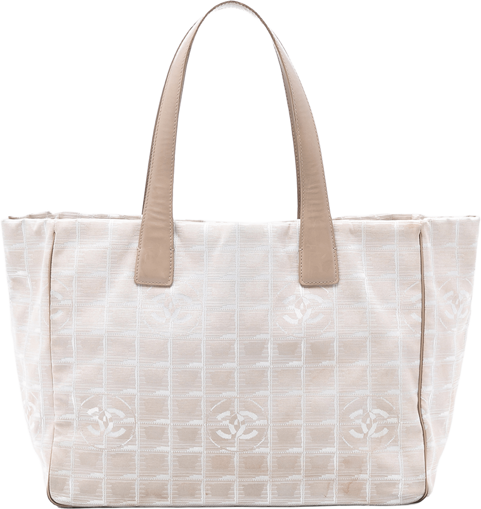 Chanel New Travel Line Nylon Tote, från Luxclusif, i färgen beige.