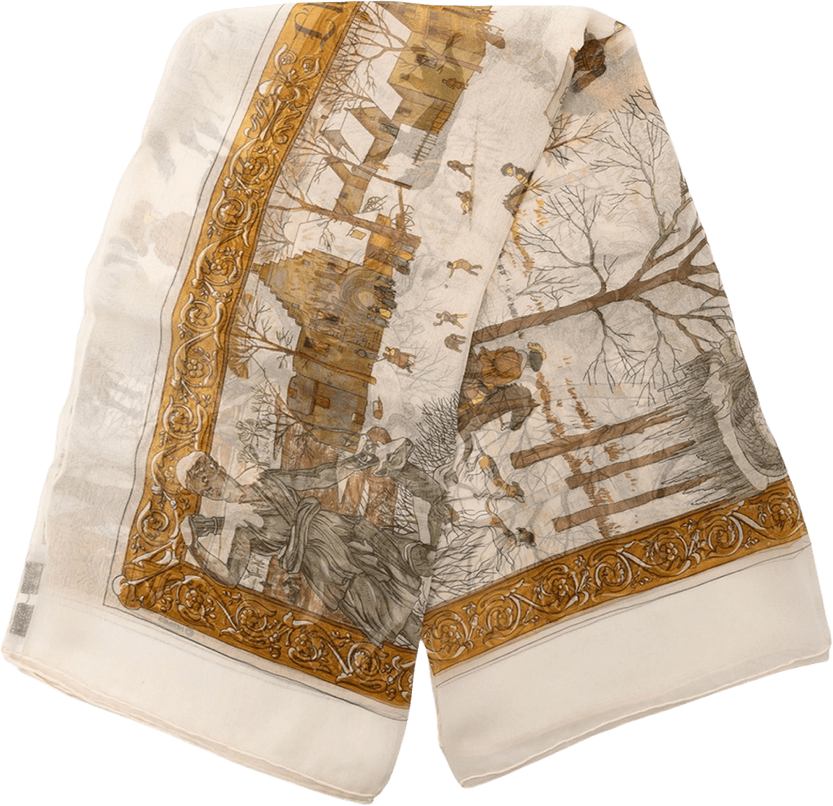 Hermès L'hiver Silk Scarf 90, från Luxclusif, i färgen light beige.