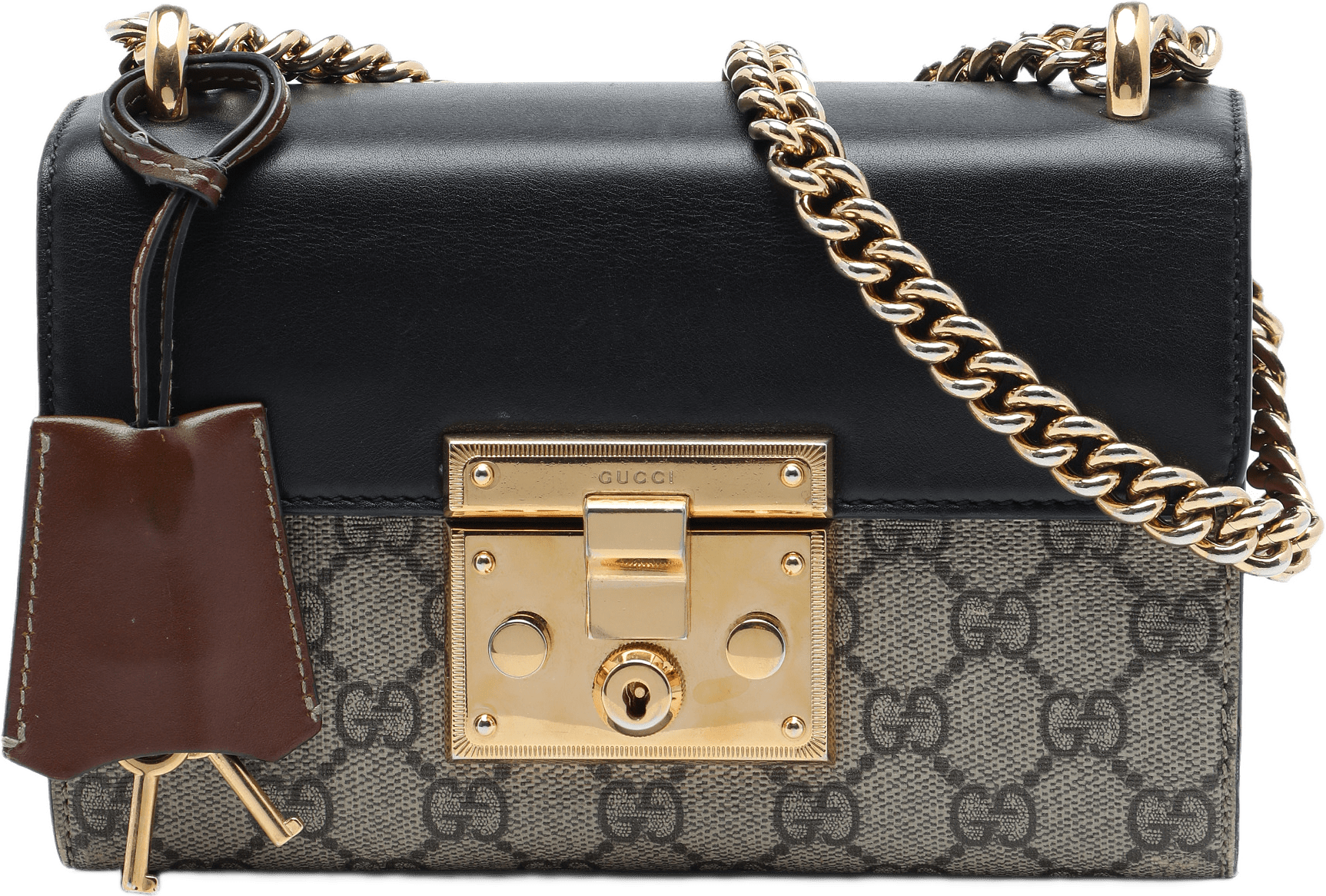 Gucci Small Gg Supreme Padlock Crossbody, från Luxclusif, i färgen beige.