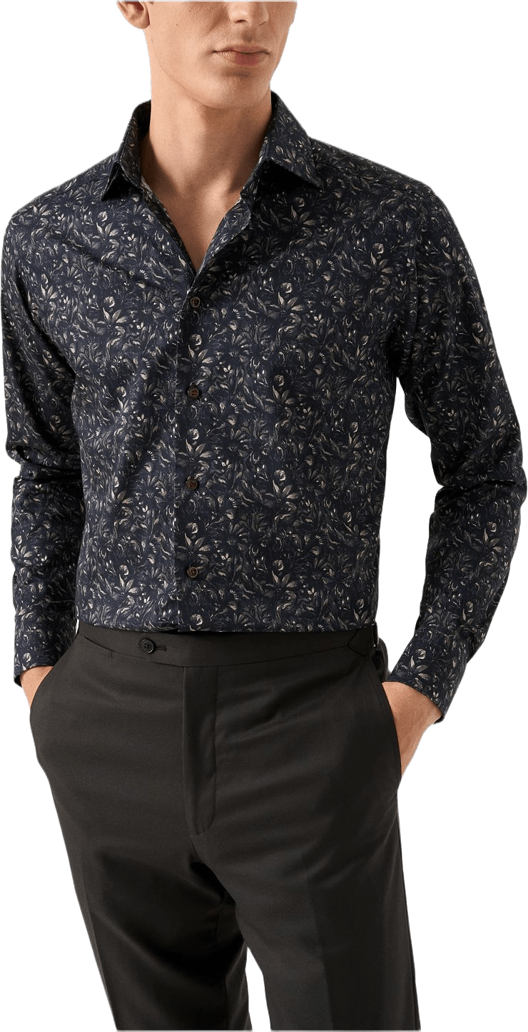 Blommig Signature Twill-skjorta Slim Fit, från Eton, i färgen dark brown.