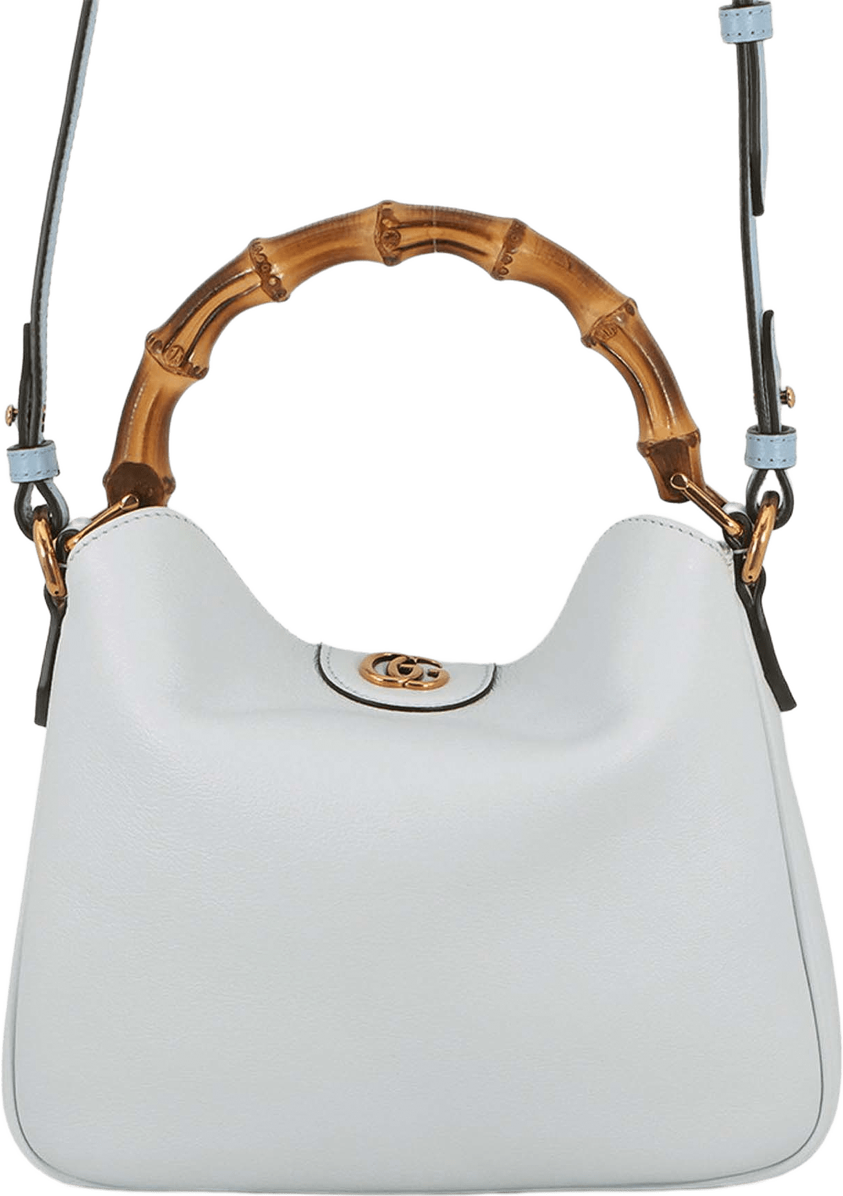Gucci Small Calfskin Bamboo Diana Satchel, från Luxclusif, i färgen light blue.