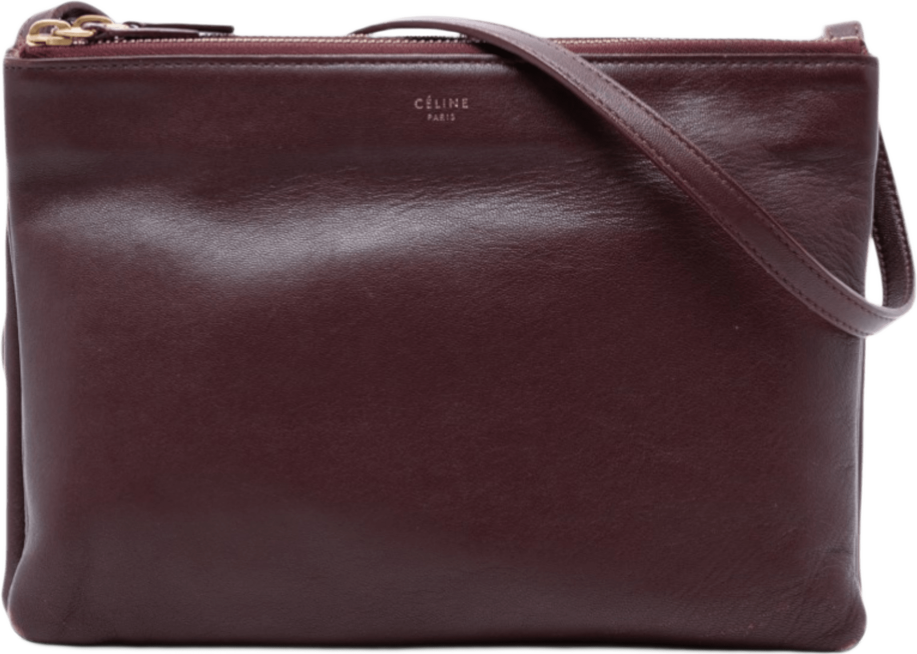 Celine Large Lambskin Trio Crossbody, från Luxclusif, i färgen bordeaux.