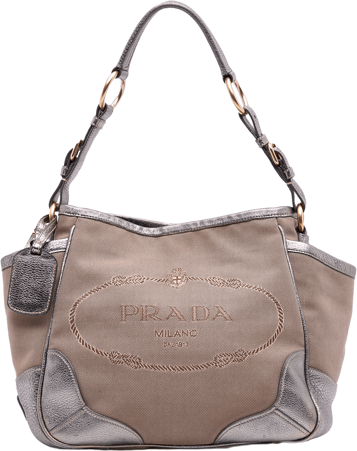 Prada Canvas Canapa Logo Tote, från Luxclusif, i färgen beige.